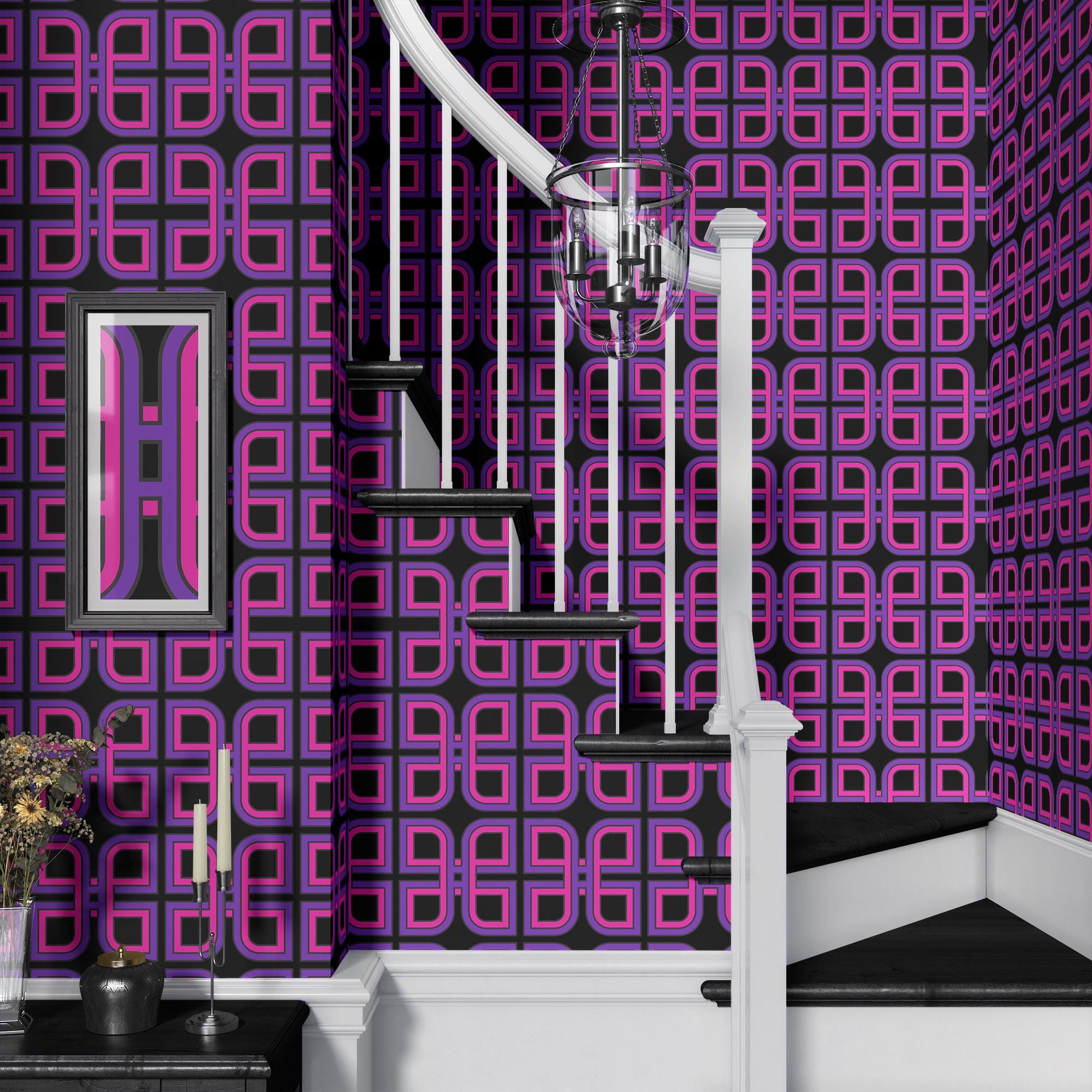 Wallpaper Moody 90s Retro Wallpaper Funky Vintage Geometric Dark Home Wall Decor Removable Peel and Stick or Permanent Traditional Wallpaper