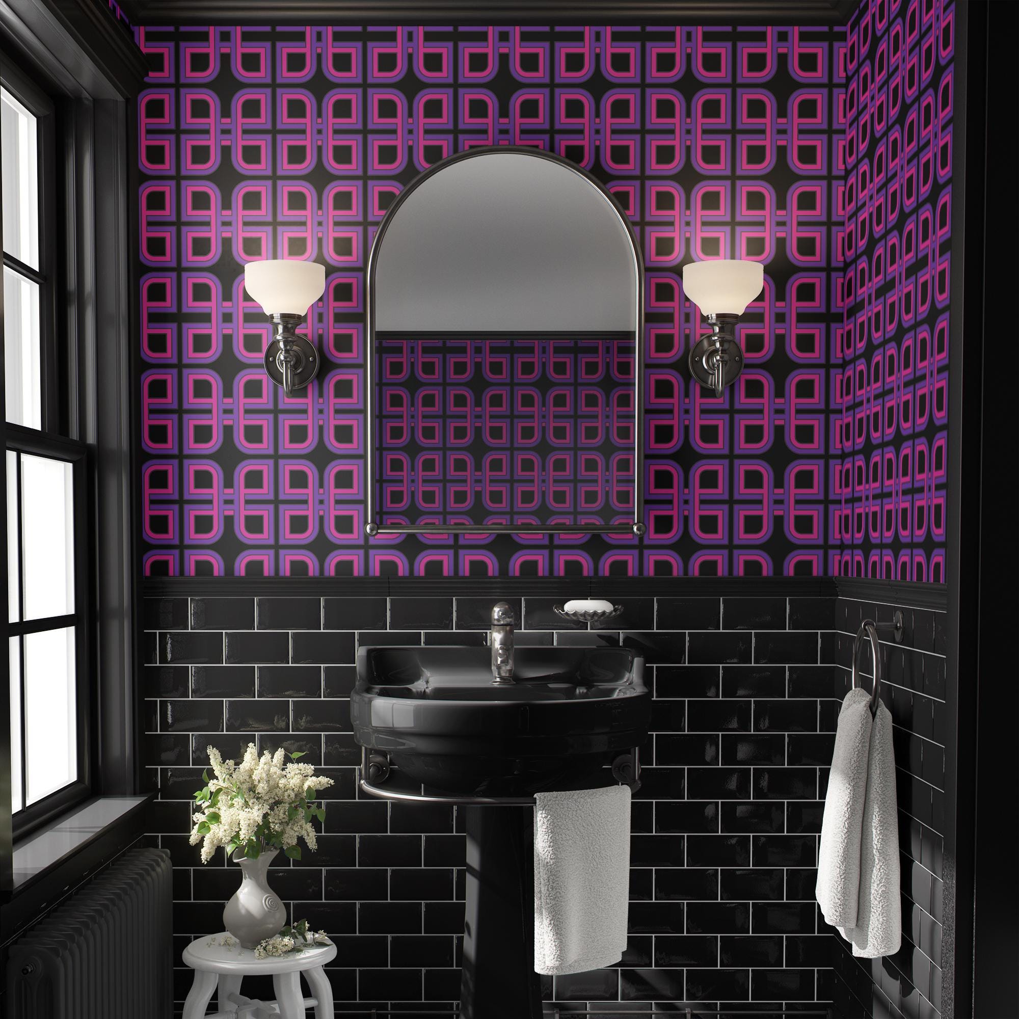Wallpaper Moody 90s Retro Wallpaper Funky Vintage Geometric Dark Home Wall Decor Removable Peel and Stick or Permanent Traditional Wallpaper