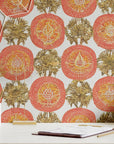 Boho Wallpaper Orange Medallion Luxury Wall Decor