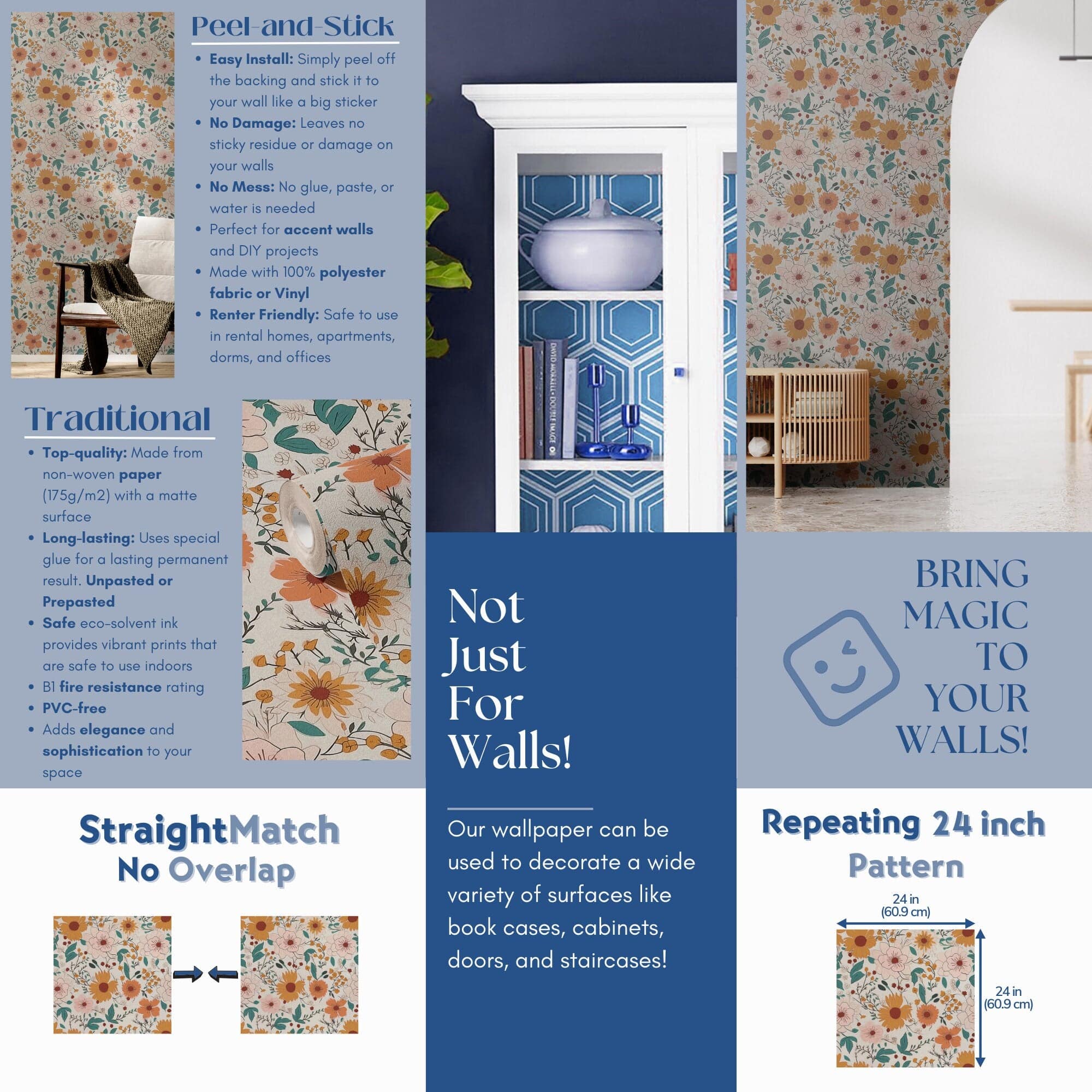 Floral Wallpaper Vintage Luxury Wall Decor