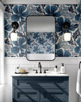 Floral Wallpaper Large Navy Blue Floral Wall Decor