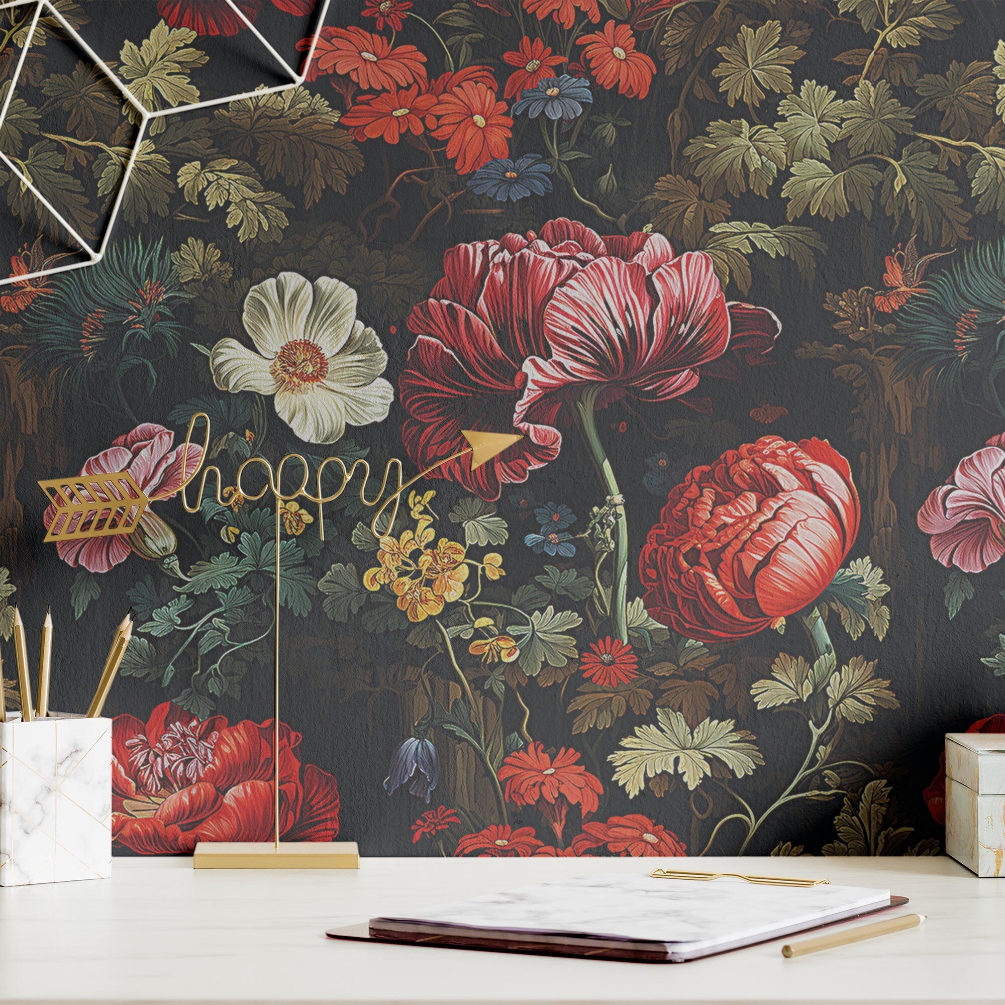 Floral Wallpaper Vintage Dark Forest Wall Decor