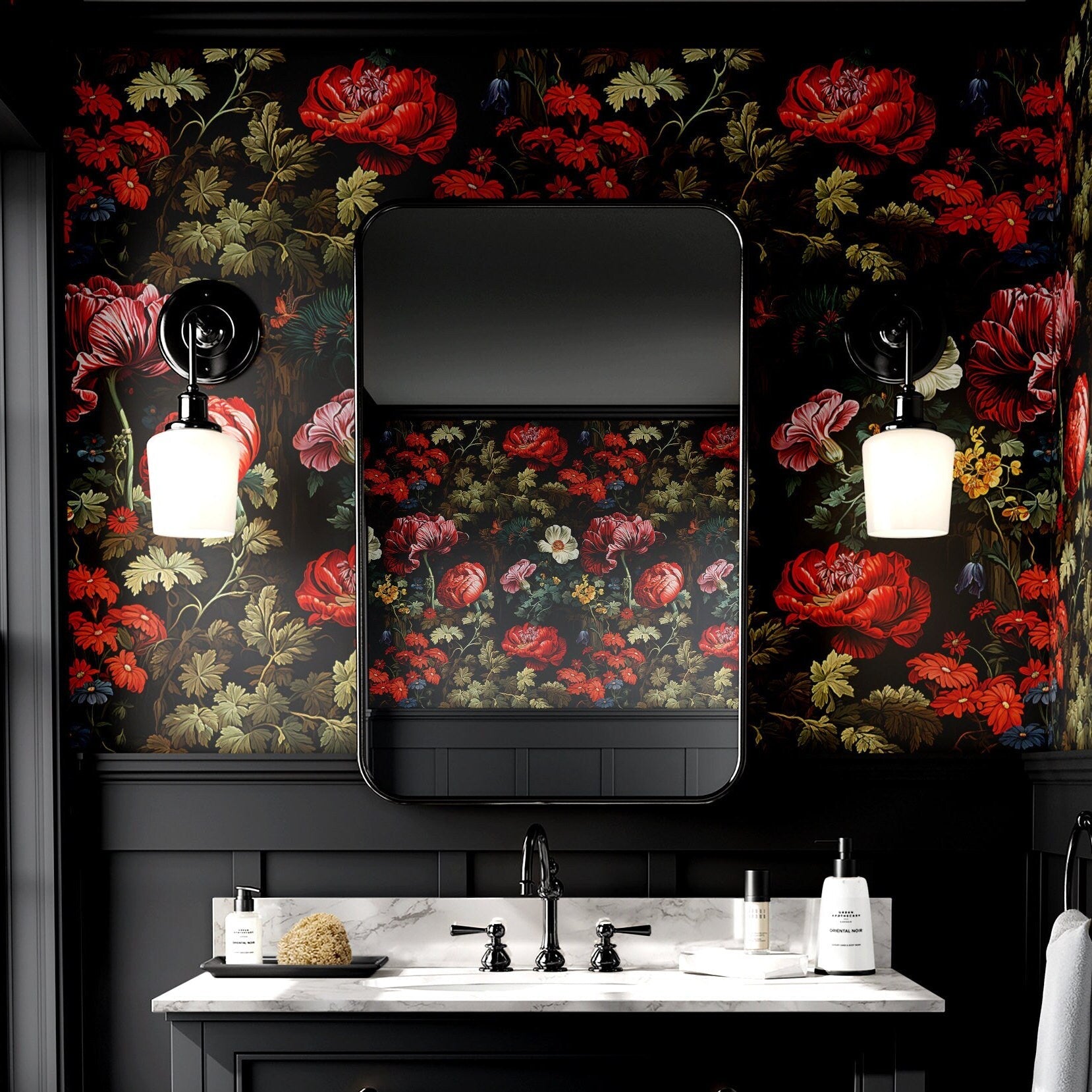 Floral Wallpaper Vintage Dark Forest Wall Decor
