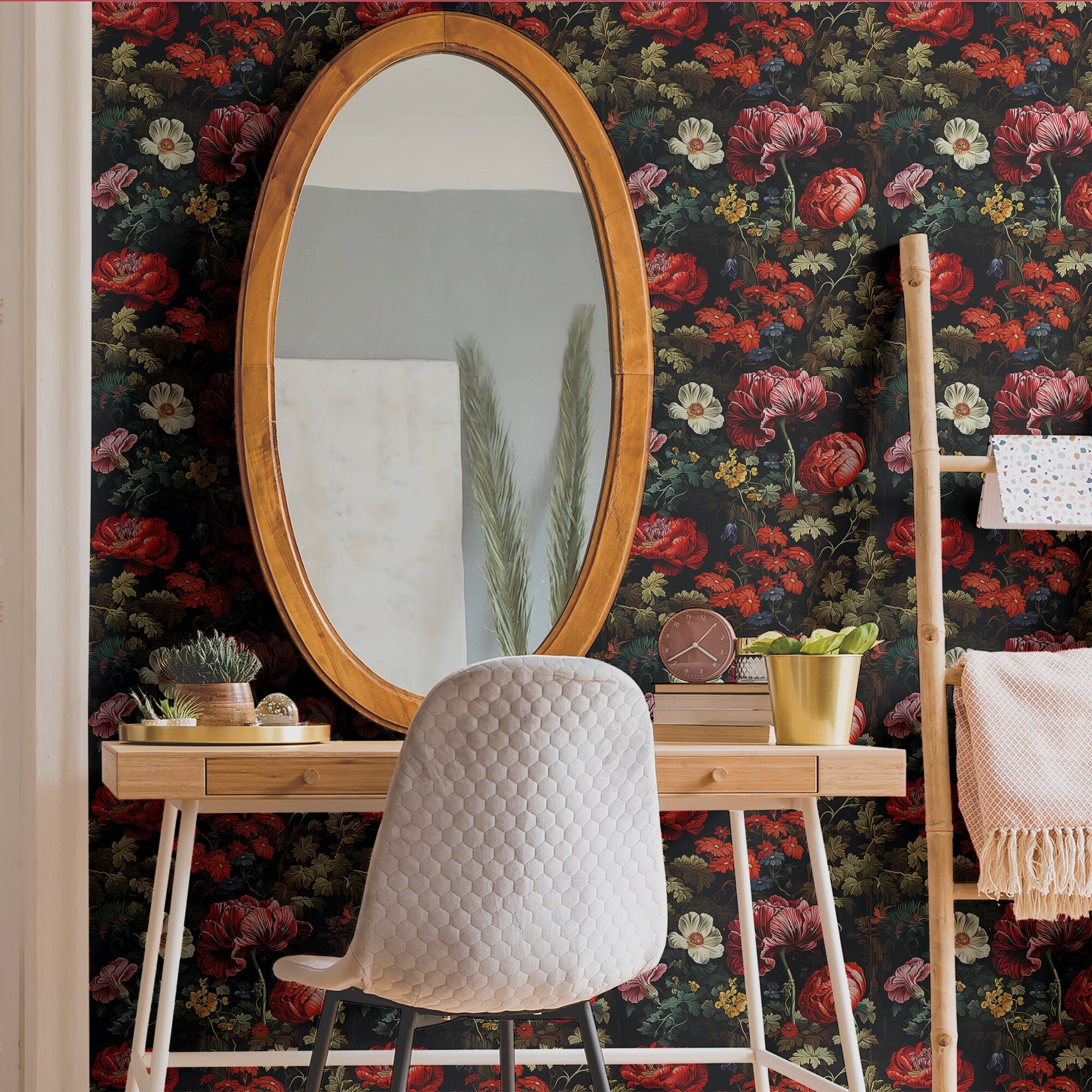 Floral Wallpaper Vintage Dark Forest Wall Decor