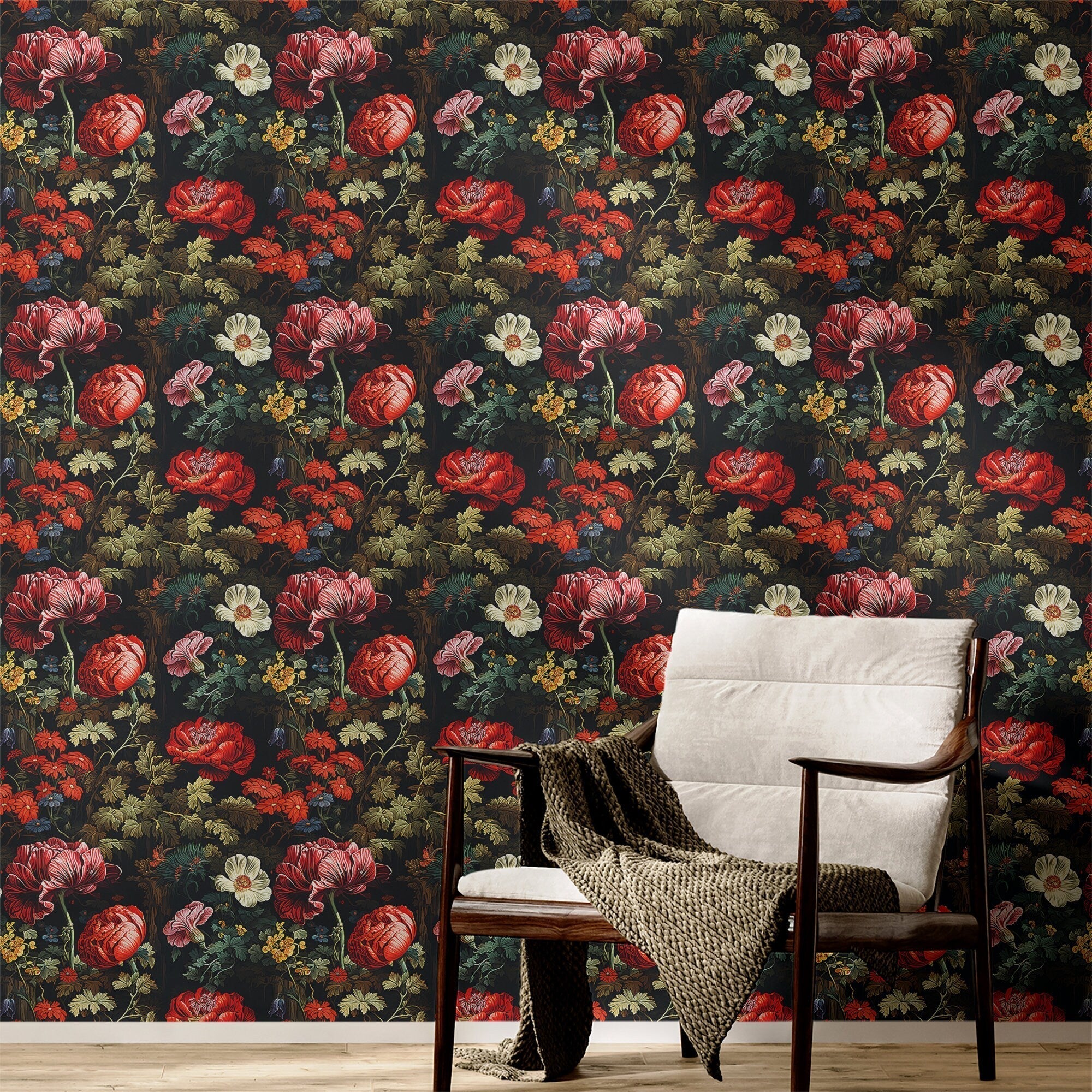 Floral Wallpaper Vintage Dark Forest Wall Decor