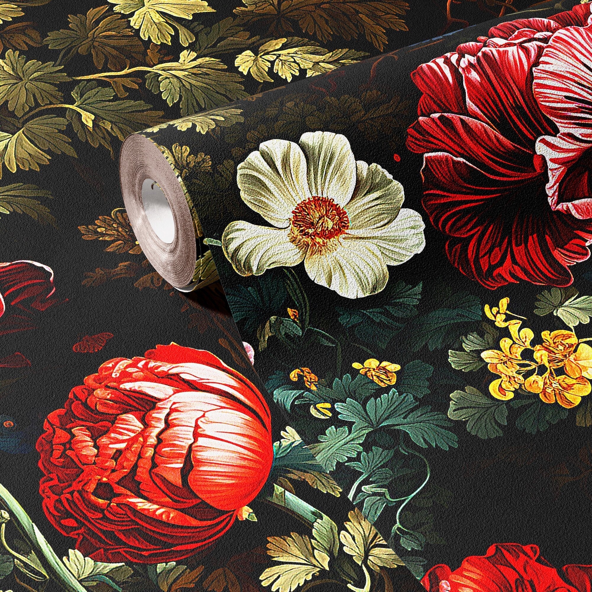 Floral Wallpaper Vintage Dark Forest Wall Decor