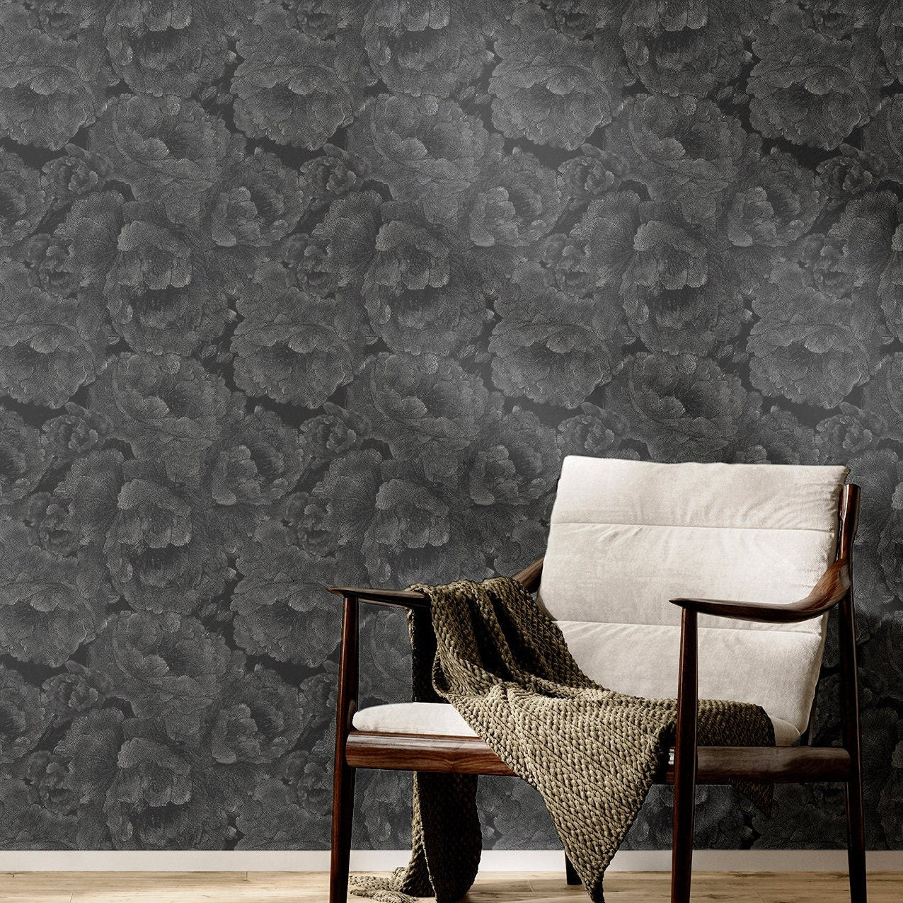 Black Peony Wallpaper Vintage Gothic Wall Decor