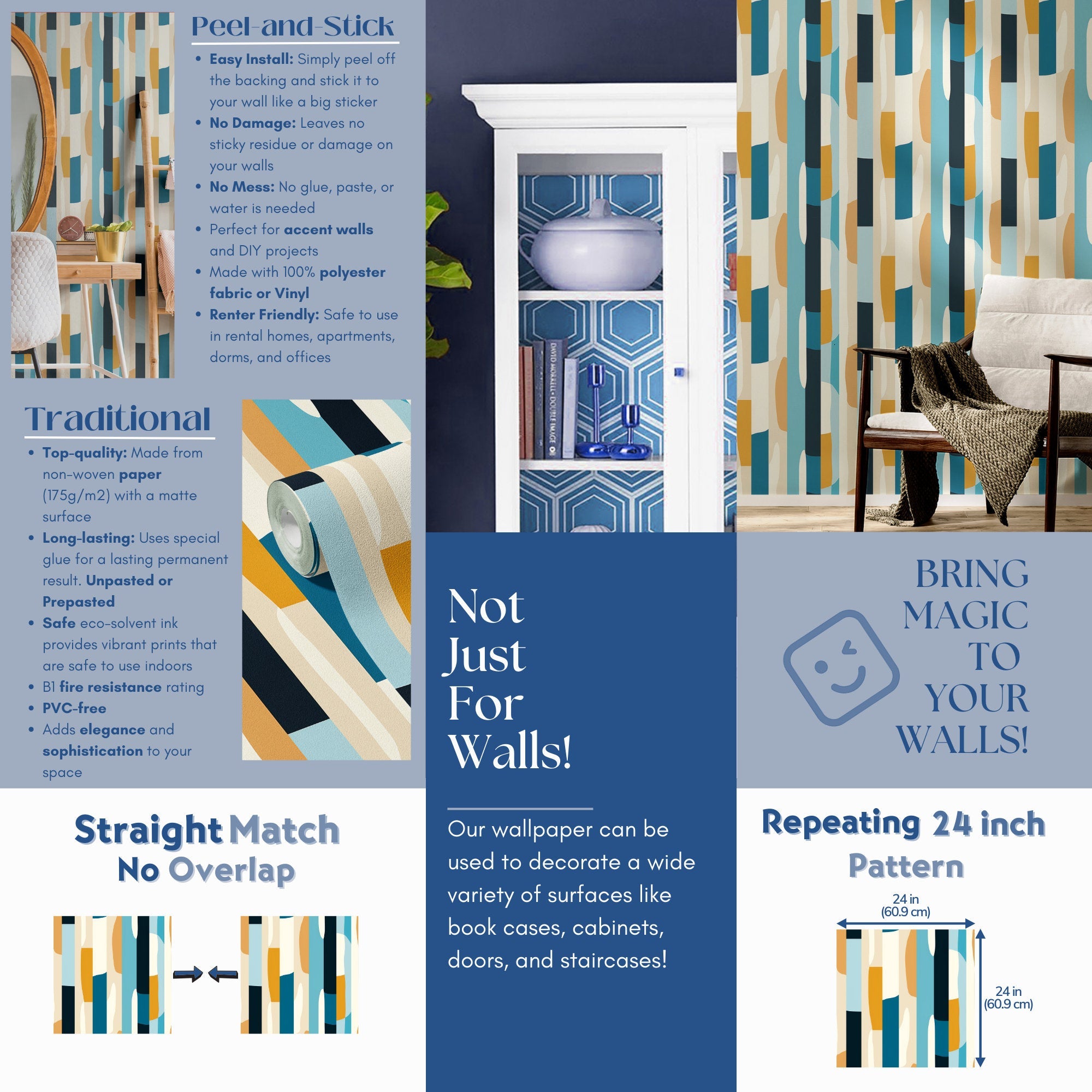 Vintage Stripe Wallpaper Retro Funky Wall Decor
