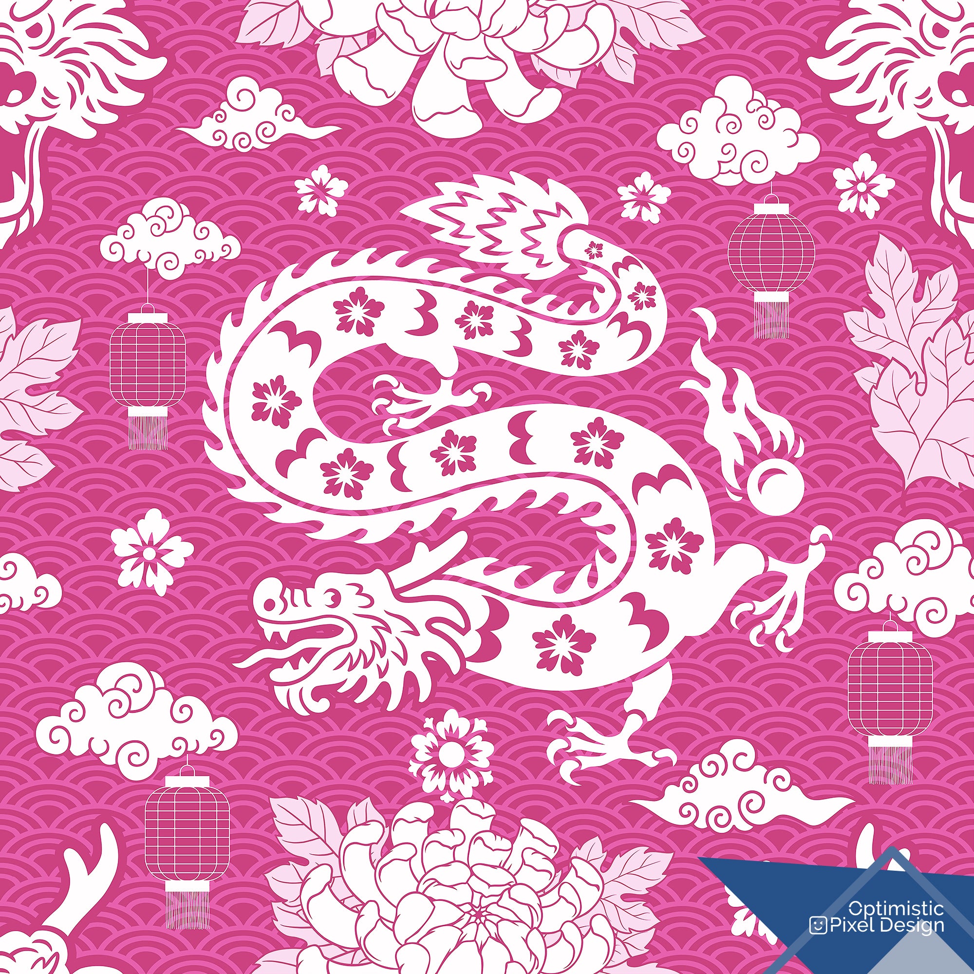 Dragon Wallpaper Vintage Pink Wall Decor