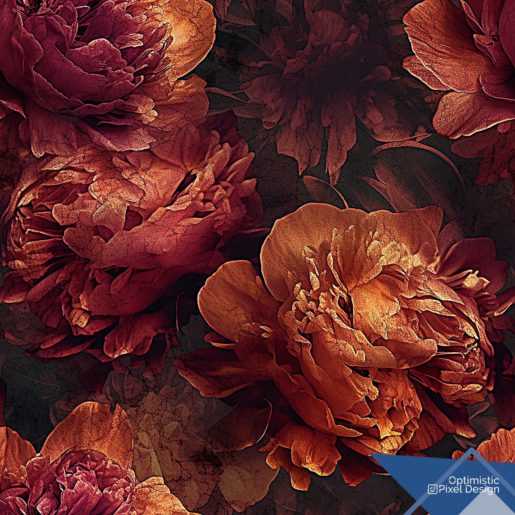 Moody Wallpaper Dark Orange Peony Wall Decor