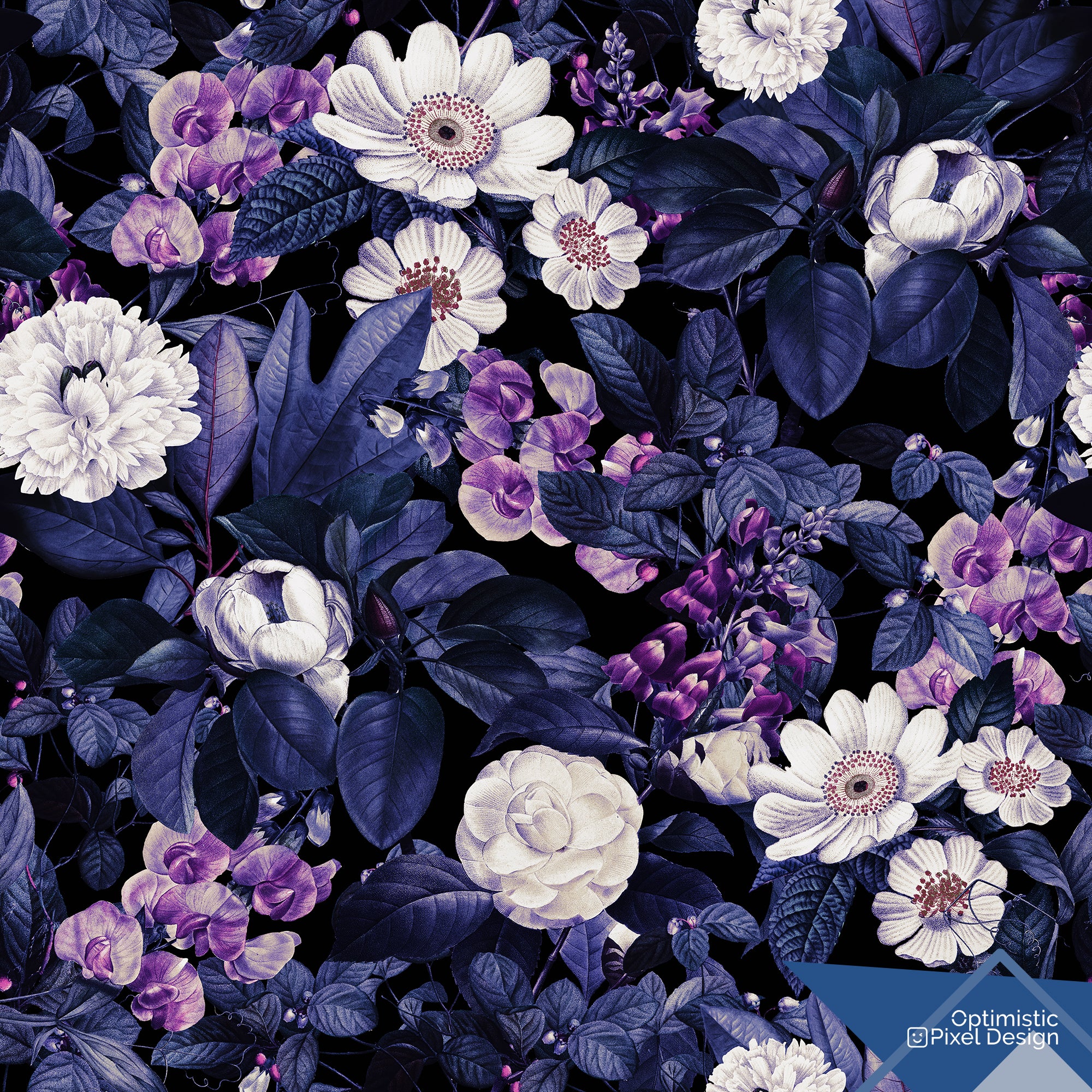 Floral Wallpaper Dark Purple Botanical Wall Decor