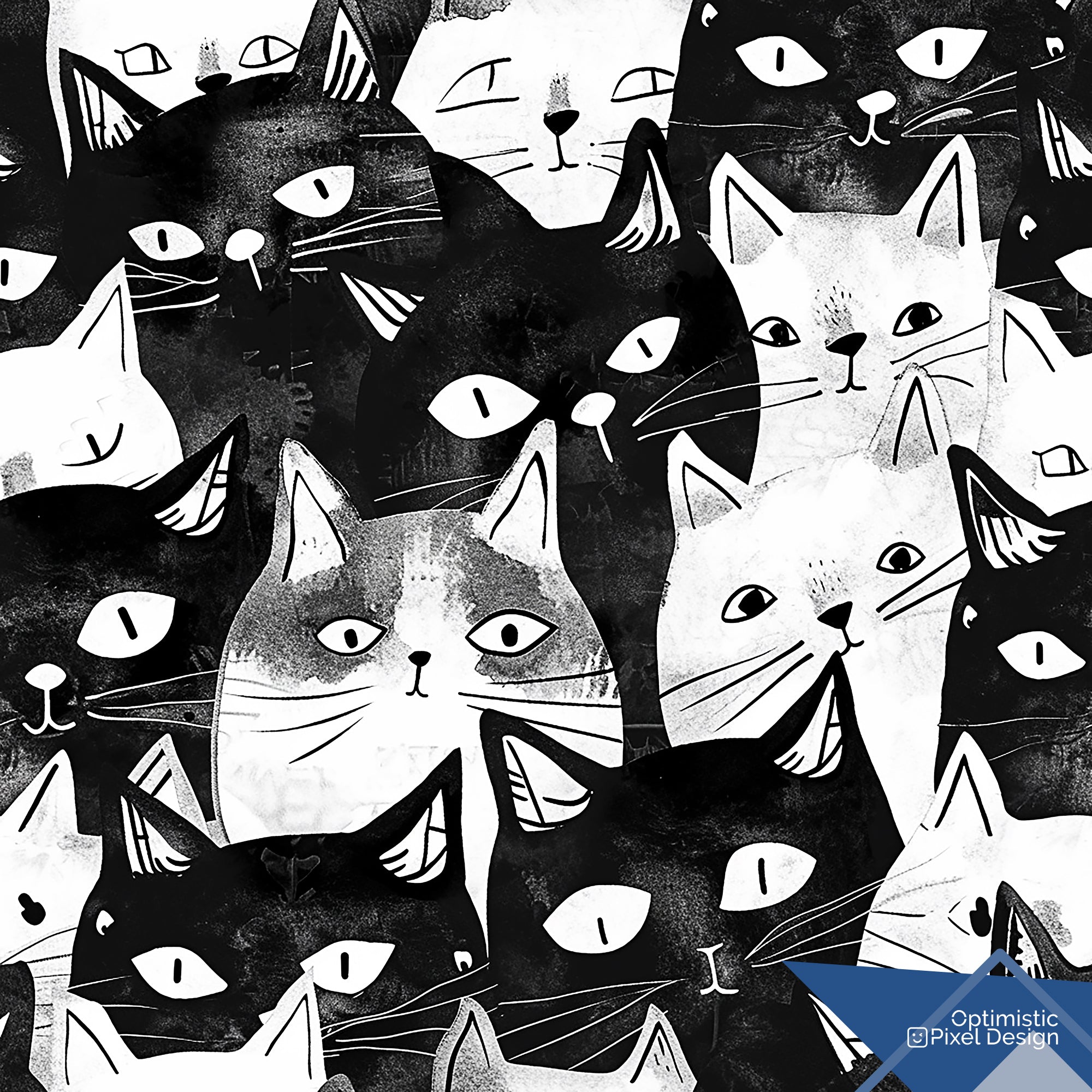 Cat Wallpaper Funky Fun Black White Wall Decor