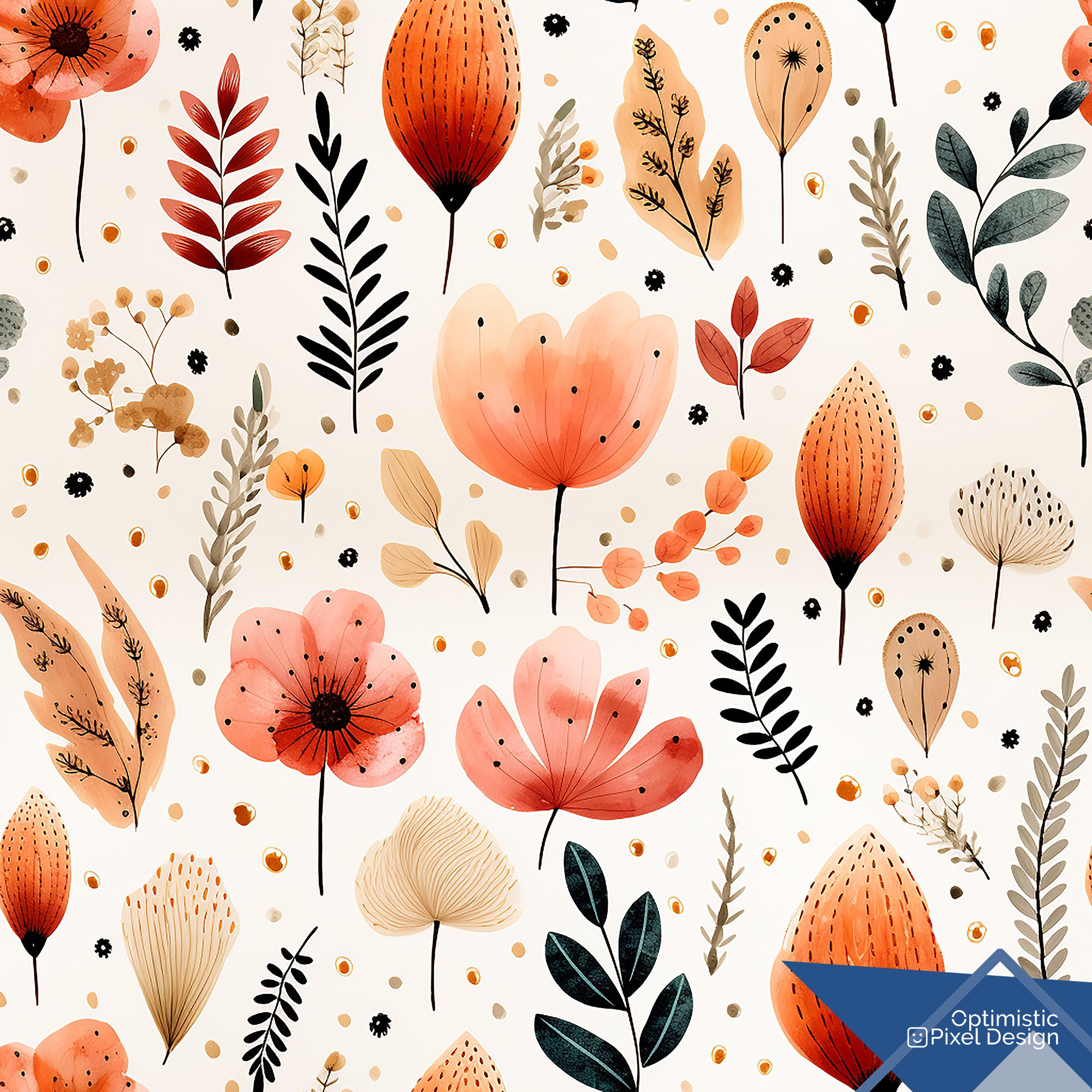 Boho Wallpaper Terracotta Flower Luxury Wall Decor