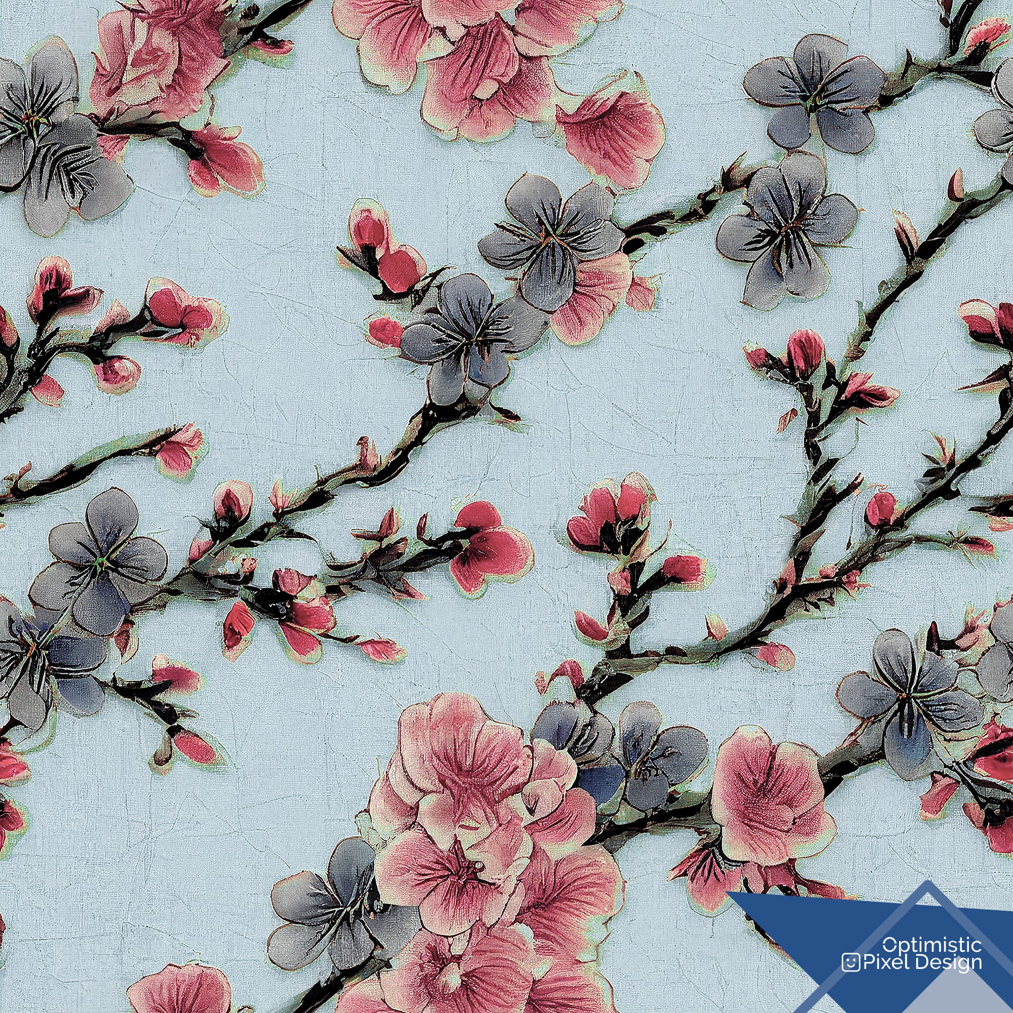 Cherry Blossom Wallpaper Blue Vintage Wall Decor