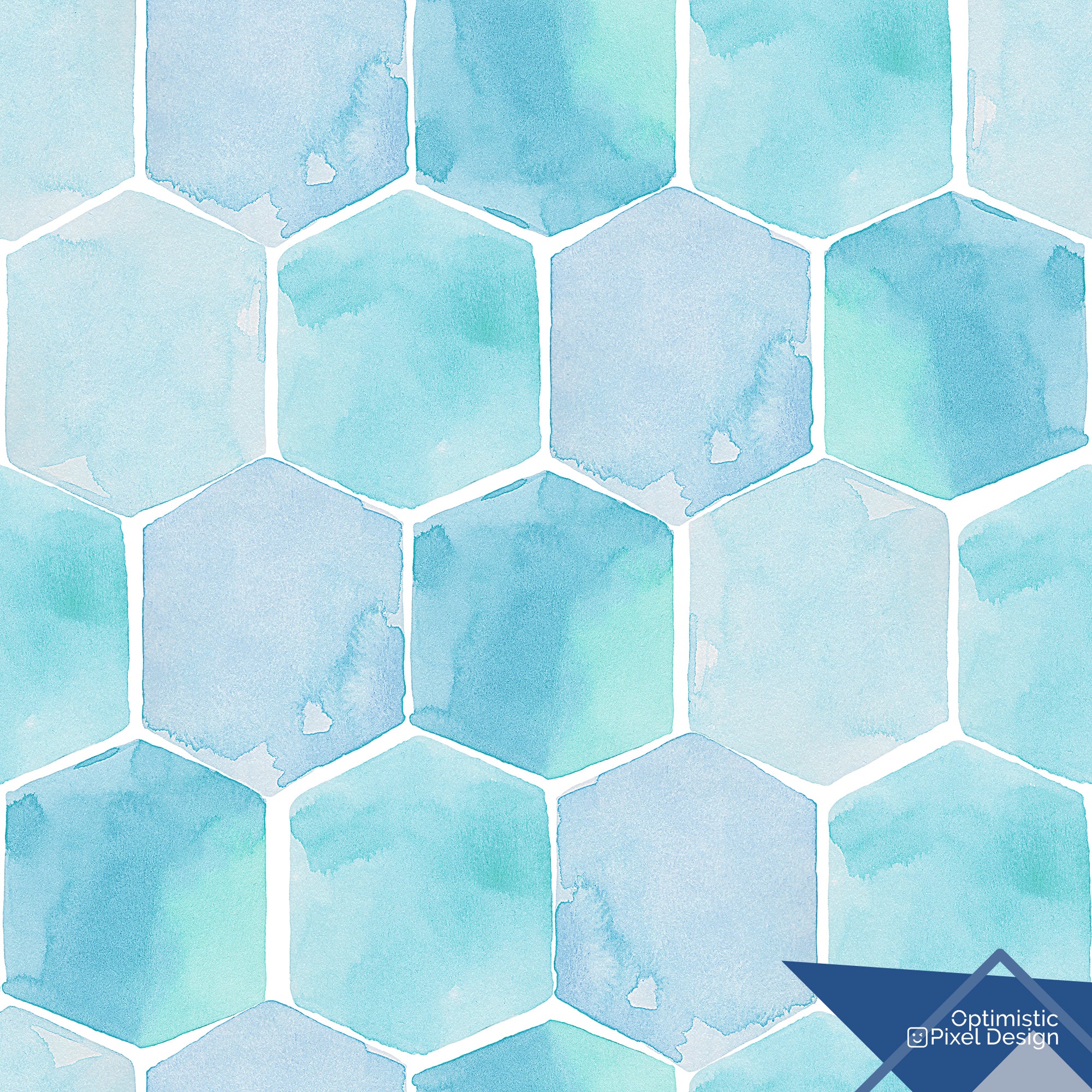 Watercolor Wallpaper Blue Hexagon Wall Decor