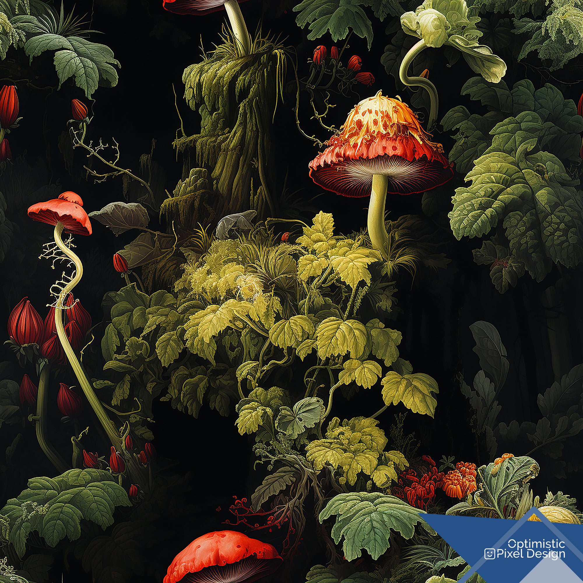 Mushroom Wallpaper Whimsical Dark Luxury Wall Decor