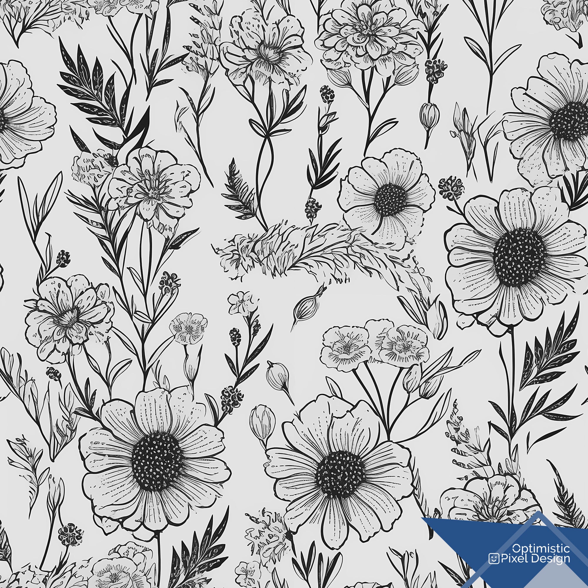 Floral Wallpaper Black White Garden Wall Decor