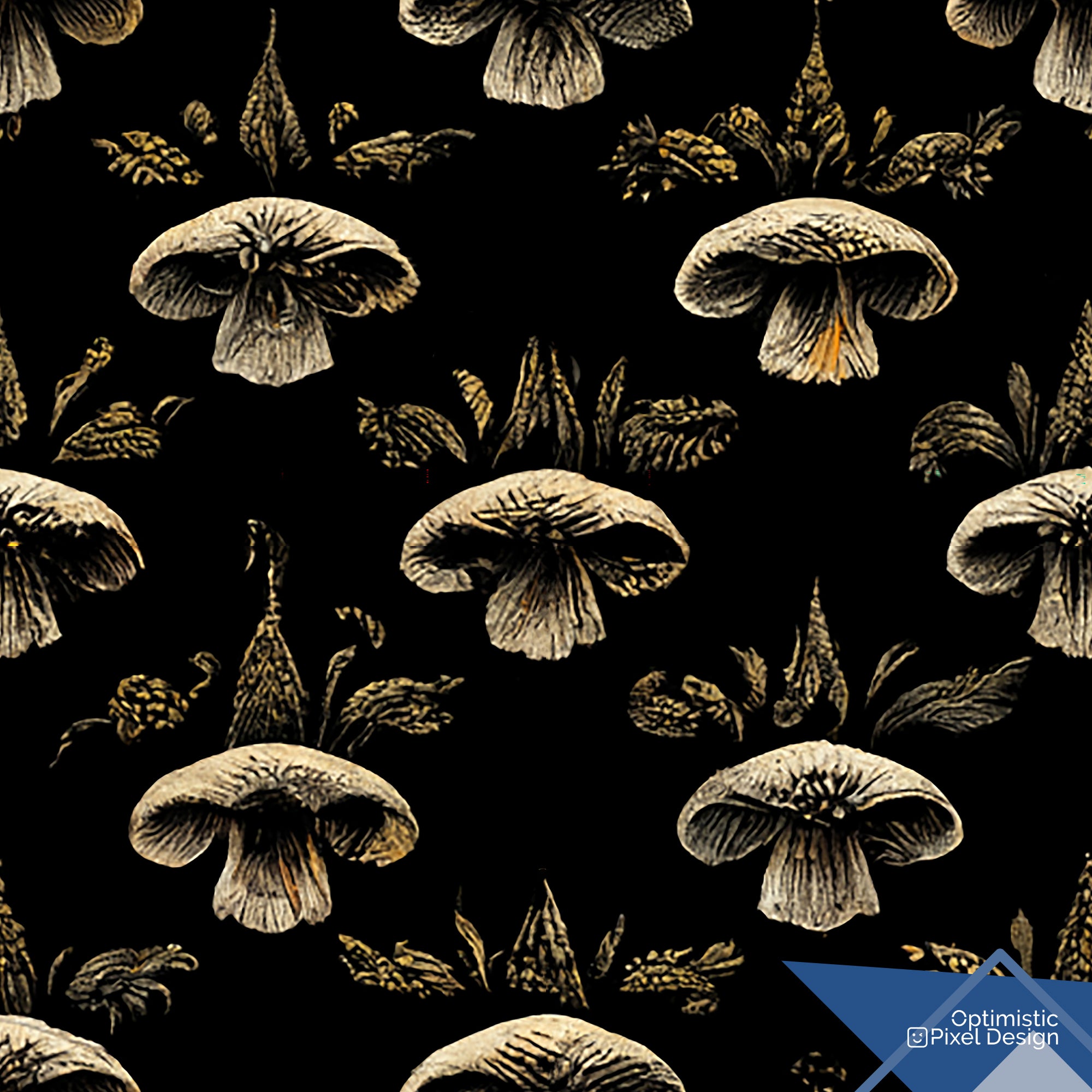 Black Mushroom Wallpaper Dark Luxury Wall Decor