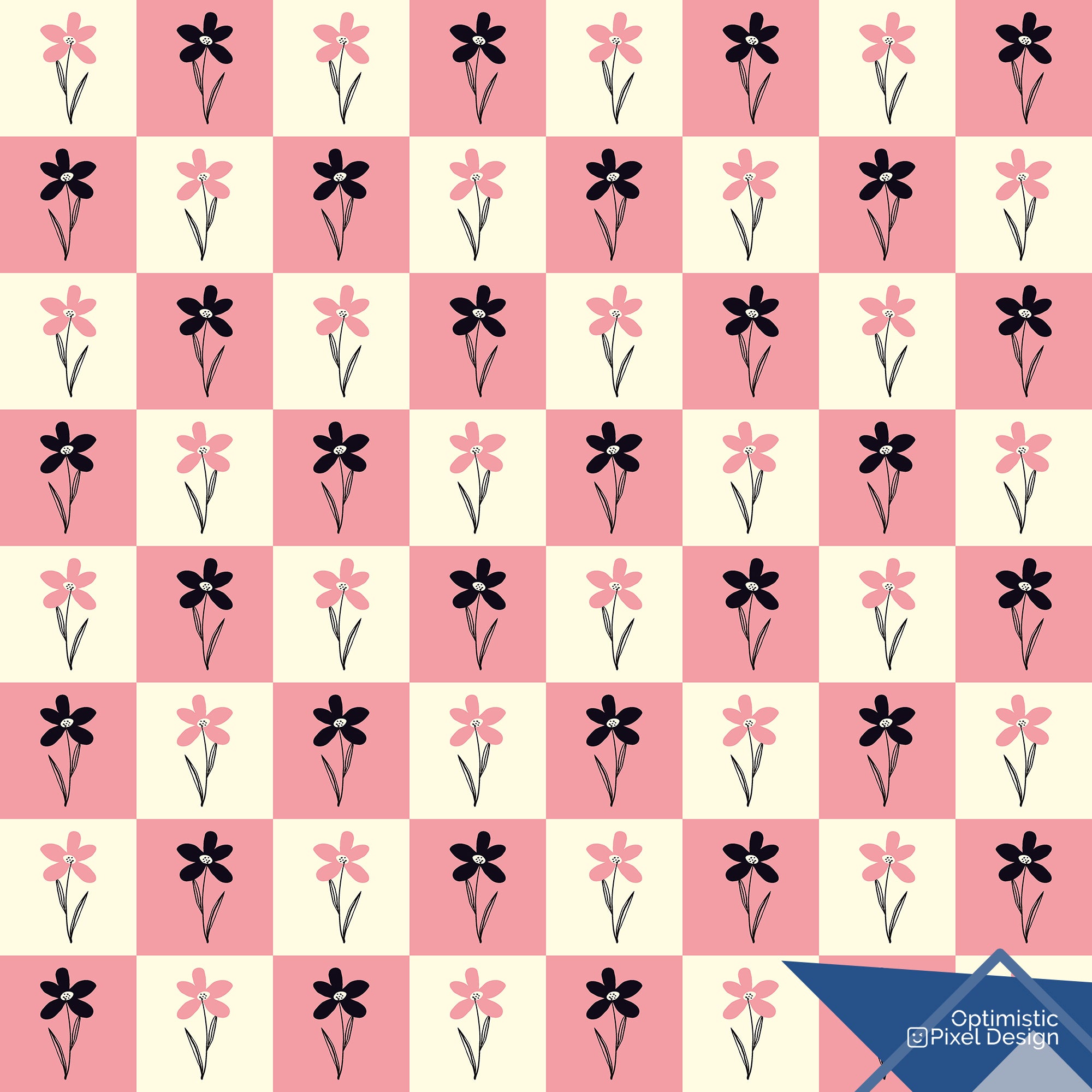 Vintage Wallpaper Pink Floral Checker Wall Decor