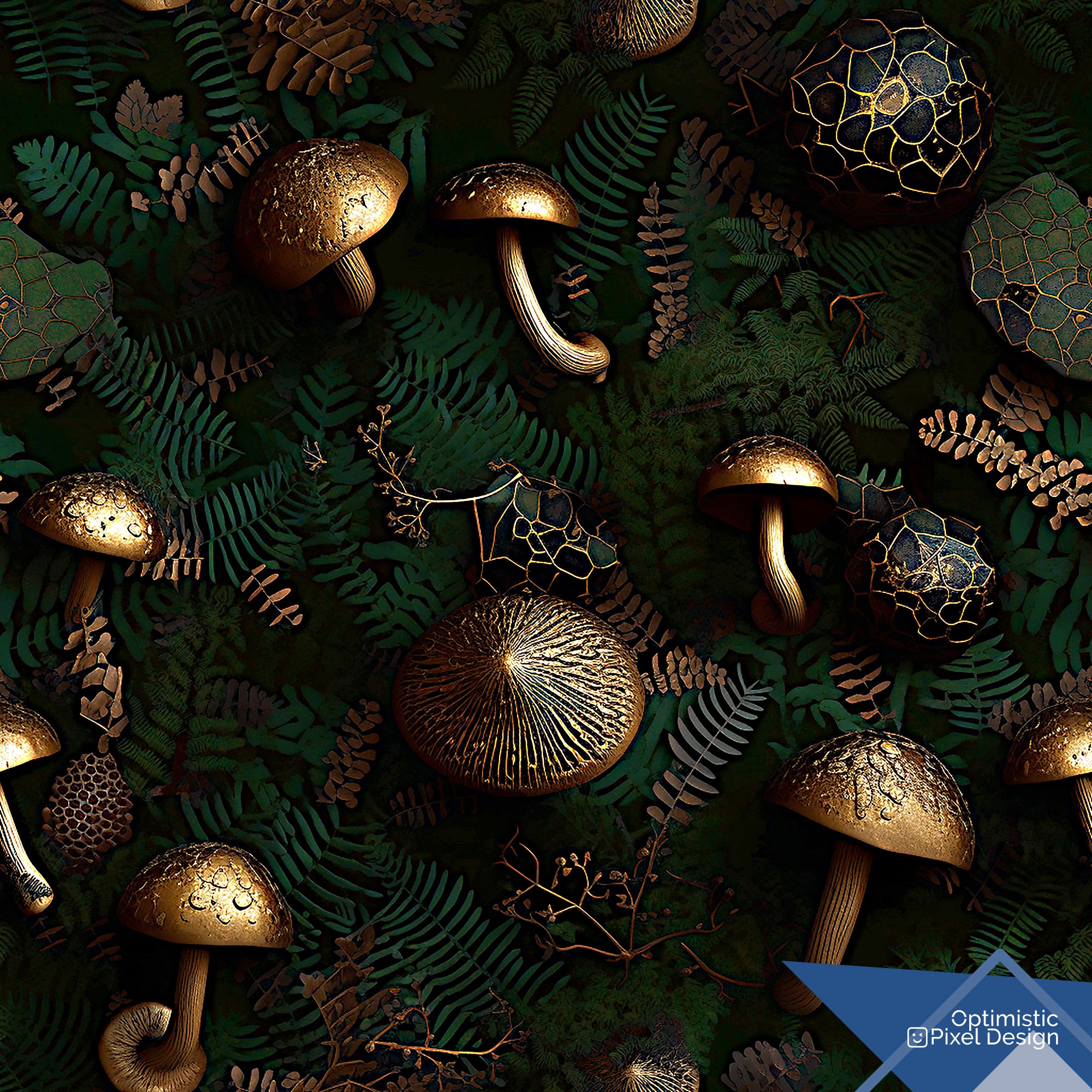 Mushroom Wallpaper Retro Gold Luxury Wall Decor