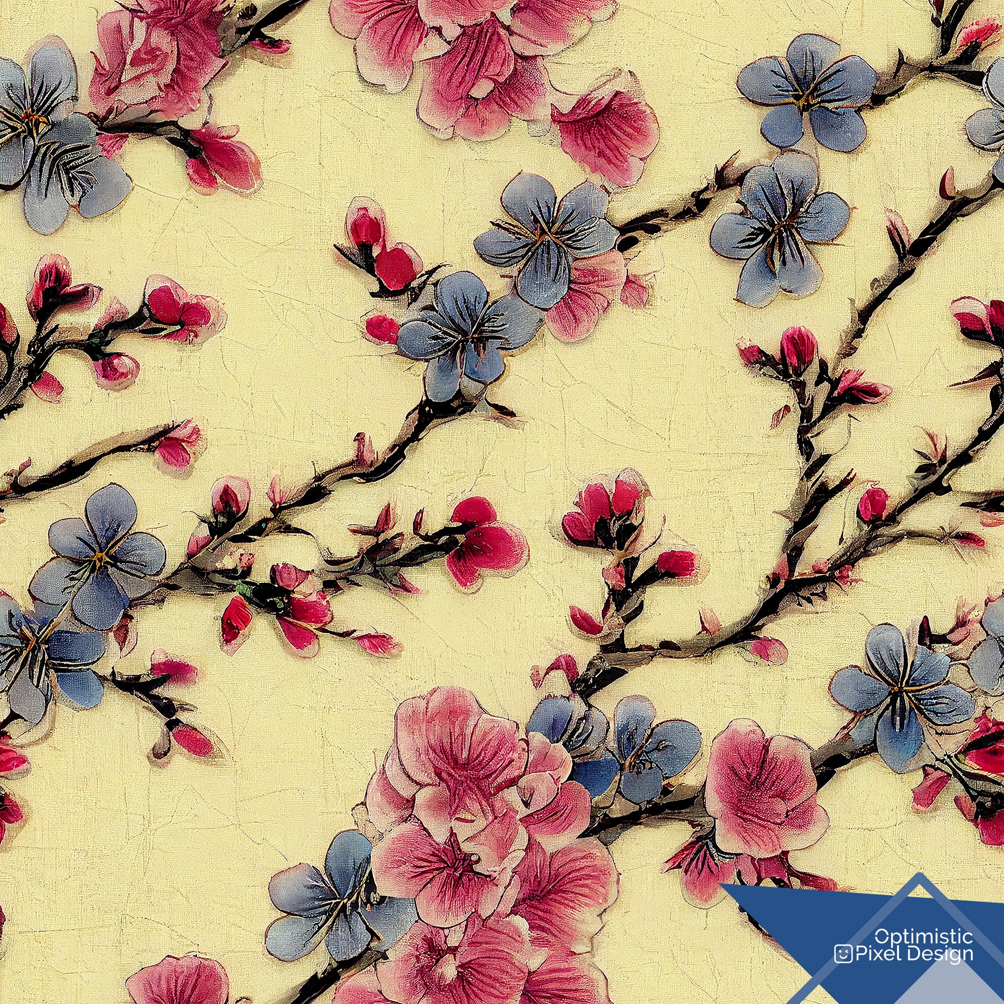 Cherry Blossom Wallpaper Vintage Yellow Wall Decor