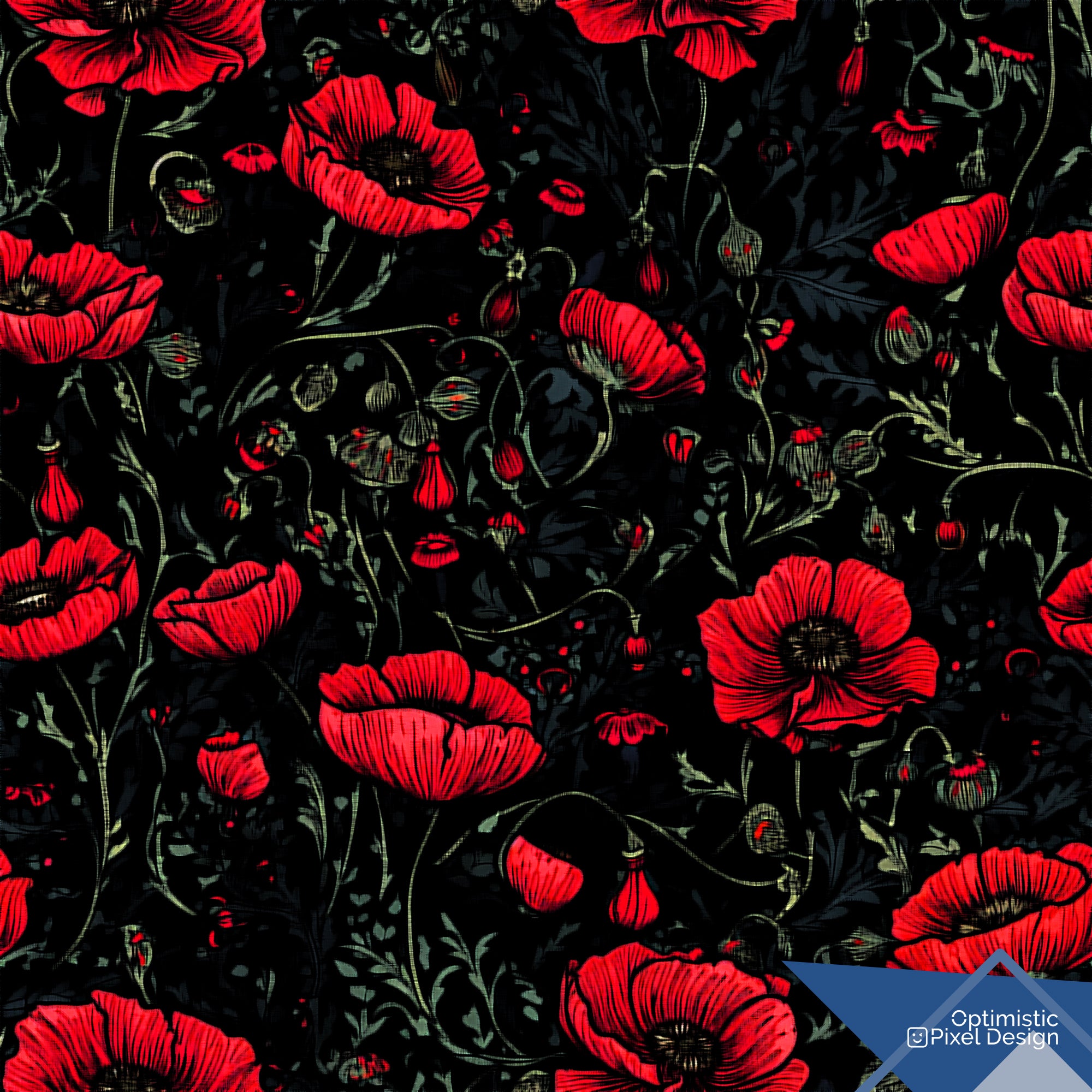 Bold Wallpaper Black & Red Poppy Floral Wall Decor