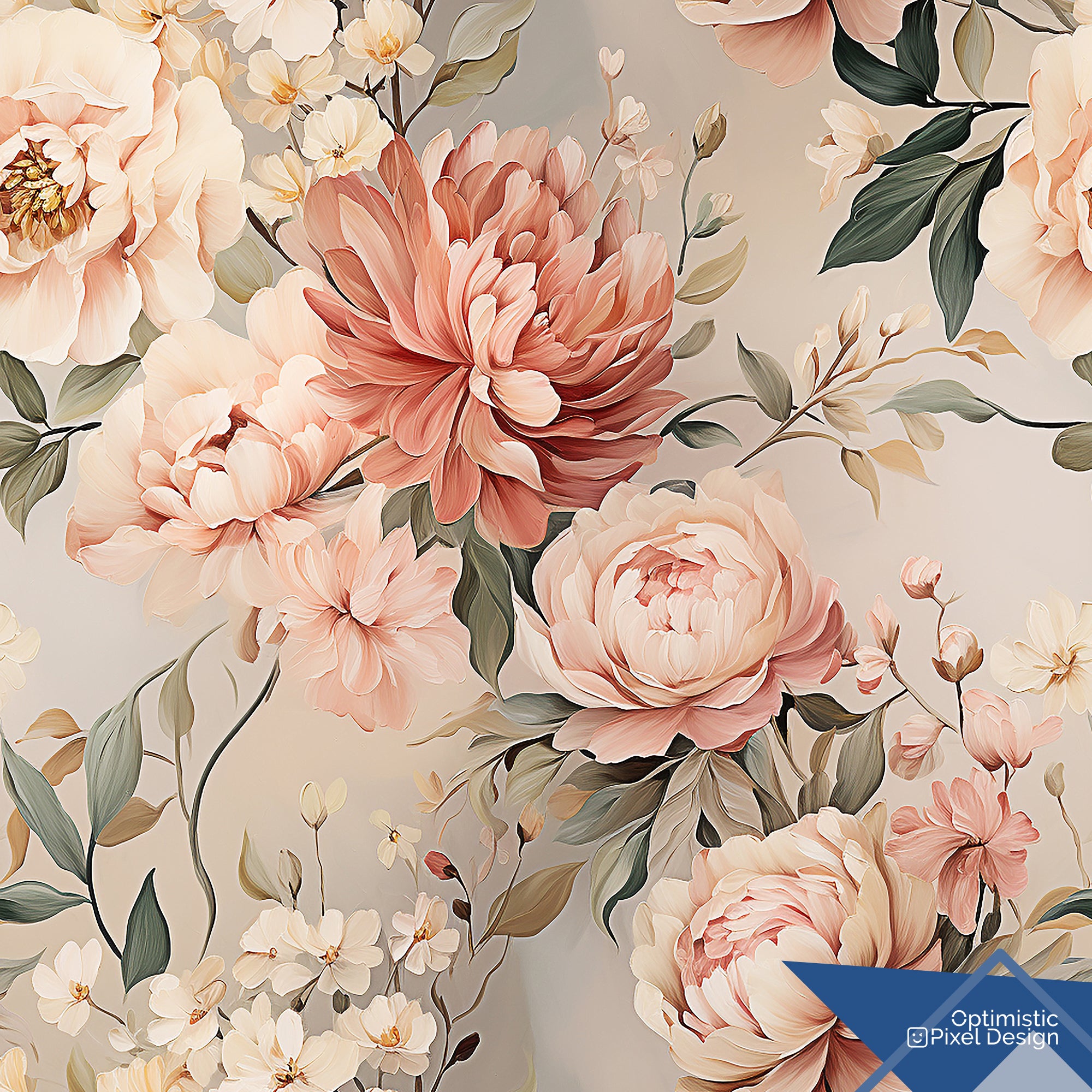 Whimsical Vintage Wallpaper Pink Floral Wall Decor