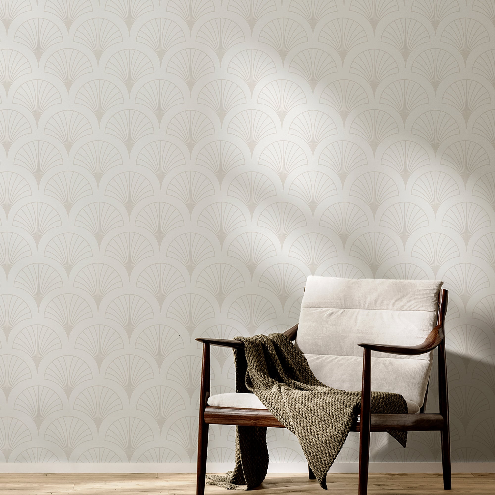 Art Deco Wallpaper Neutral Cream Fan Wall Decor