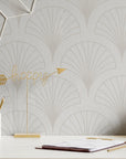 Art Deco Wallpaper Neutral Cream Fan Wall Decor