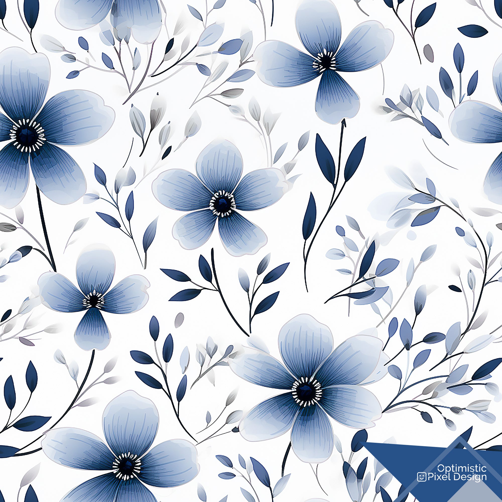 Floral Wallpaper Navy Flower Wall Decor