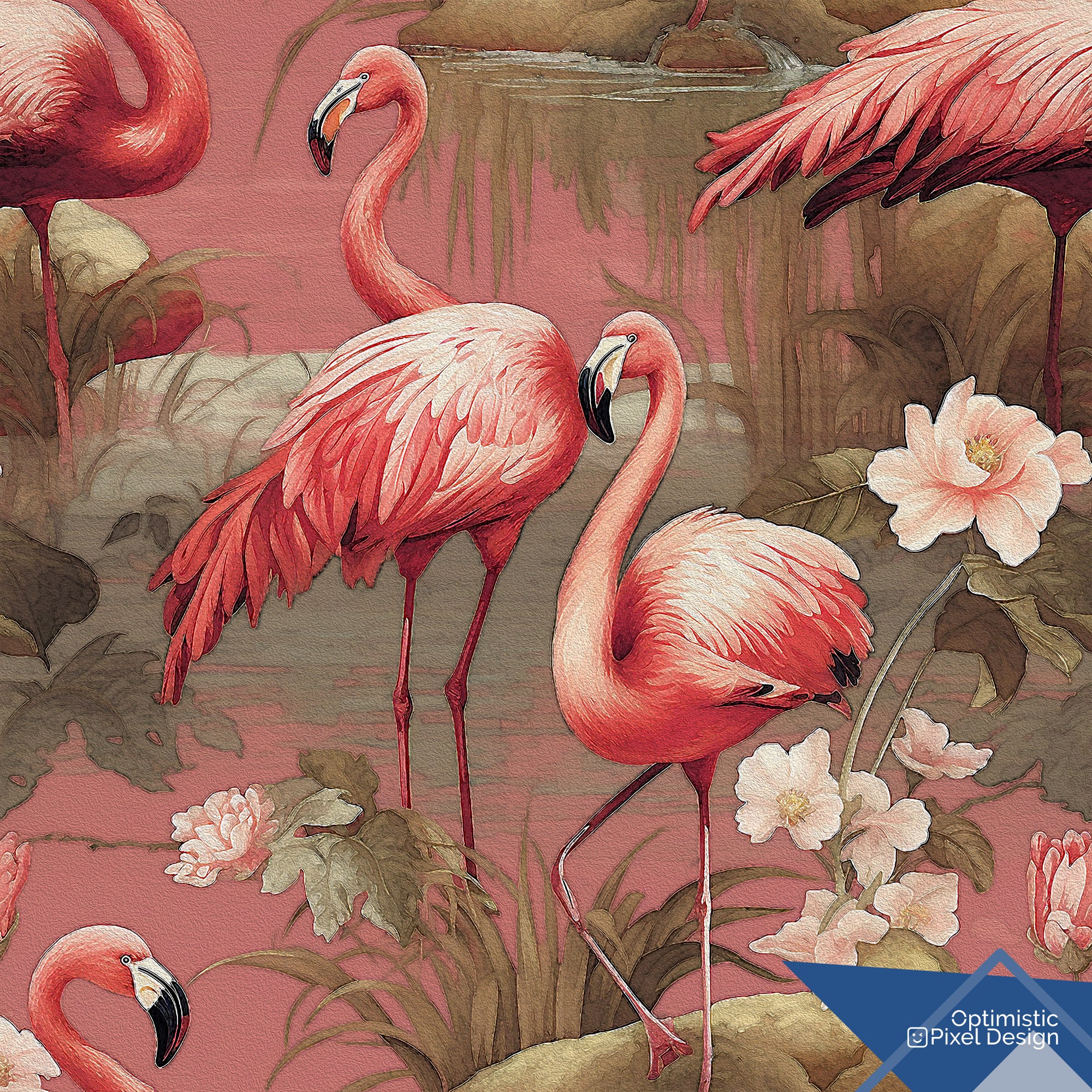 Flamingo Wallpaper Vintage Pink Luxury Wall Decor