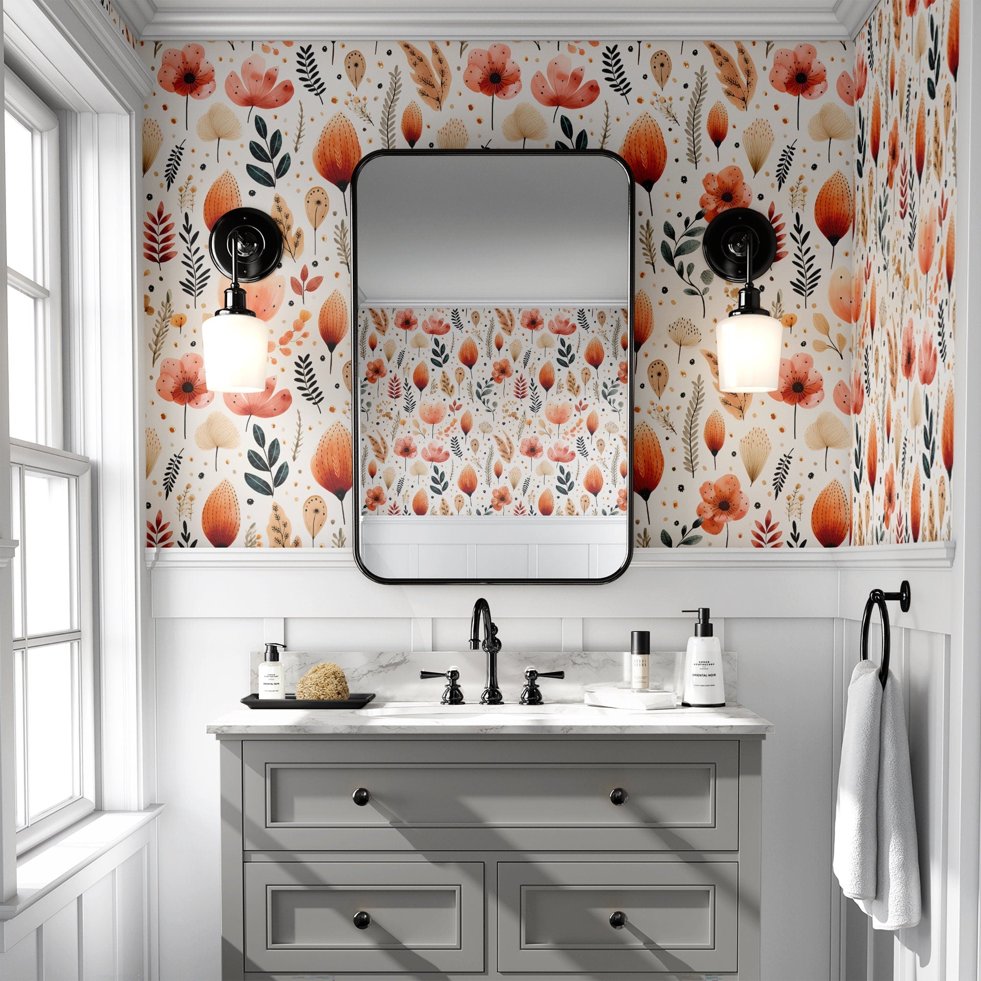 Boho Wallpaper Floral Watercolor Luxury Wall Decor