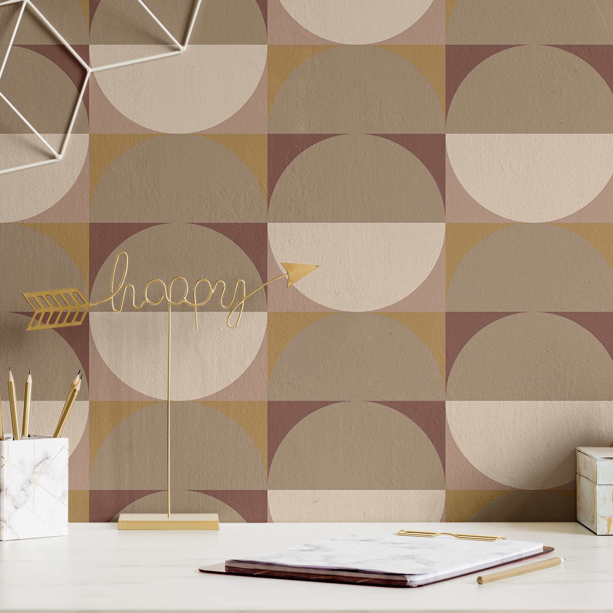 Boho Wallpaper Neutral Beige Circle Wall Decor