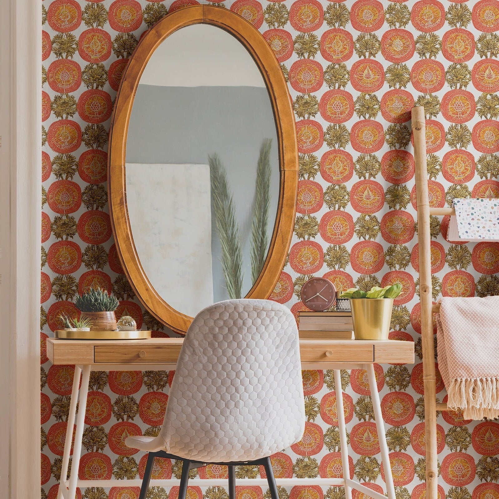 Boho Wallpaper Orange Medallion Luxury Wall Decor