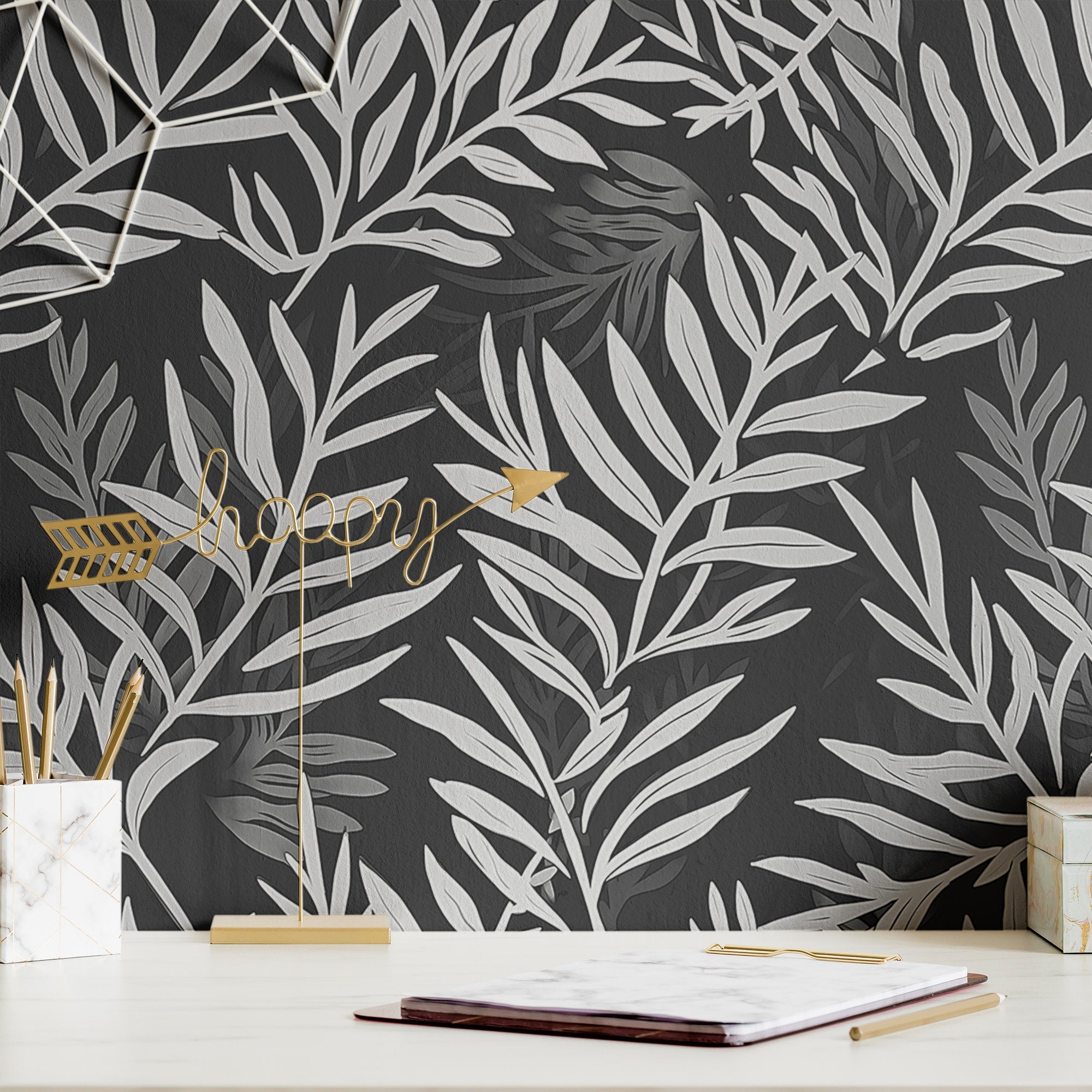 Botanical Wallpaper Black and White Wall Decor