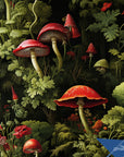 Mushroom Wallpaper Whimsical Dark Red Wall Decor