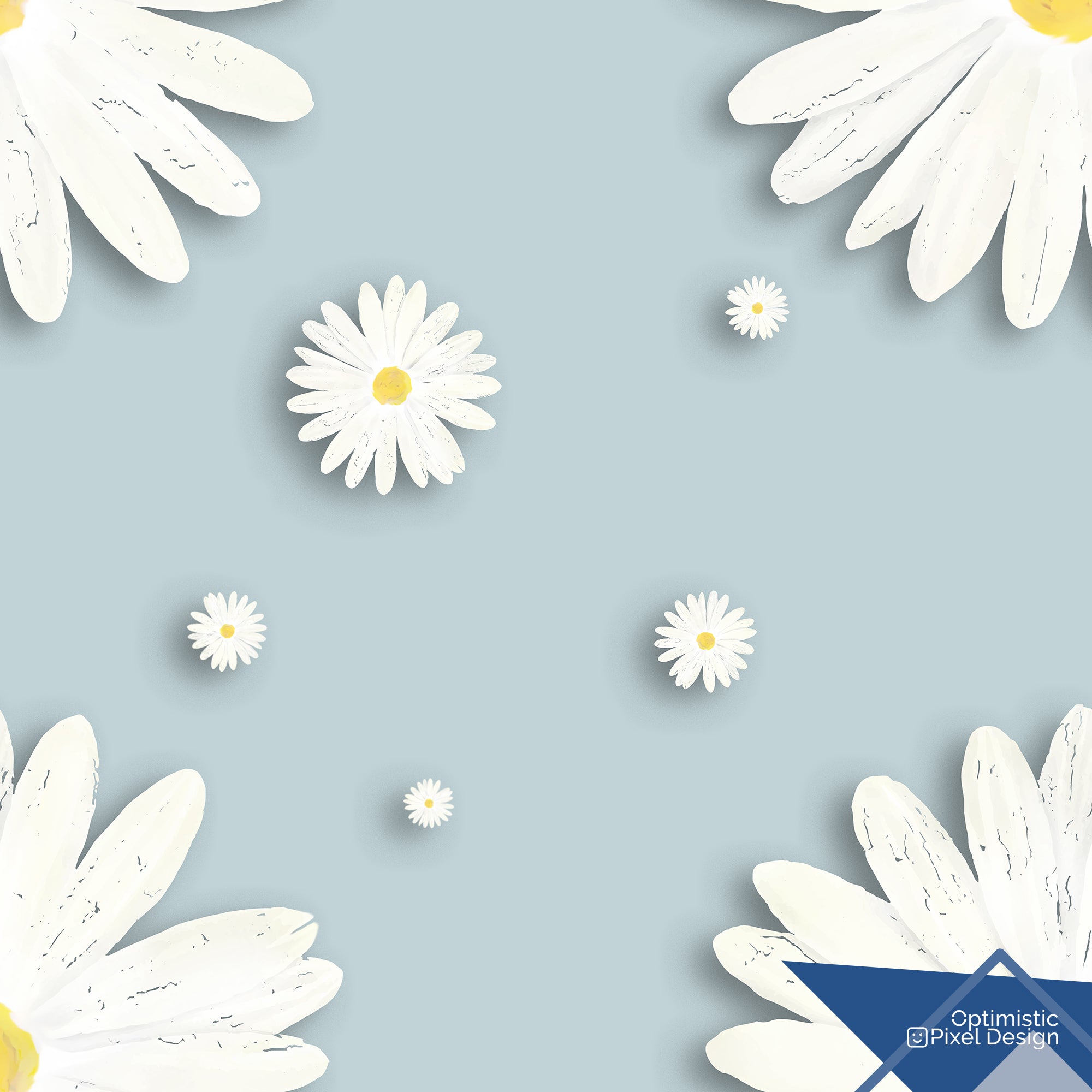 Daisy Wallpaper Blue Whimsical Luxury Wall Decor