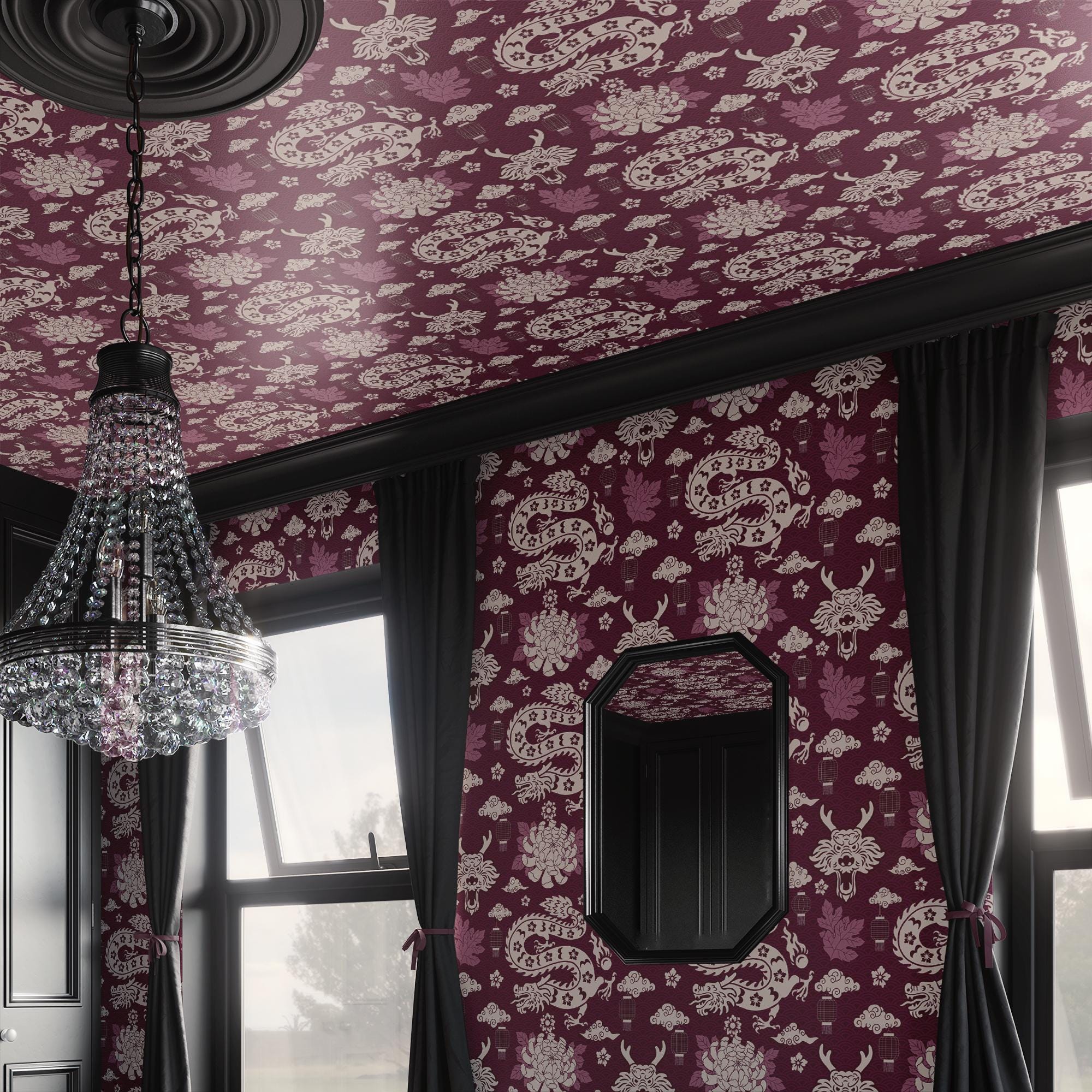 Dragon Wallpaper Vintage Pink Luxury Wall Decor