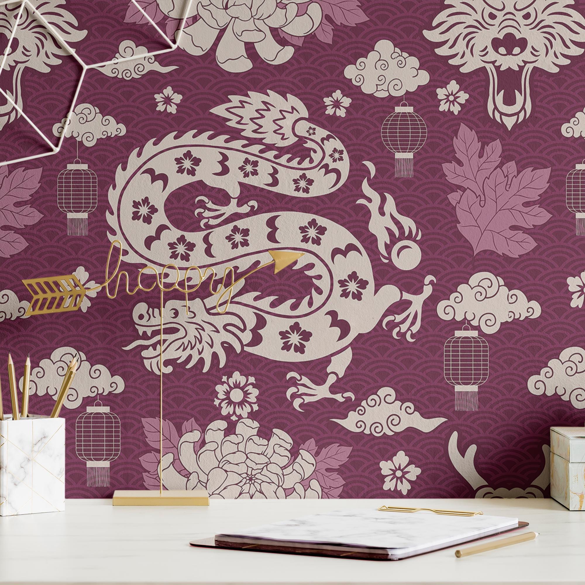 Dragon Wallpaper Vintage Pink Luxury Wall Decor