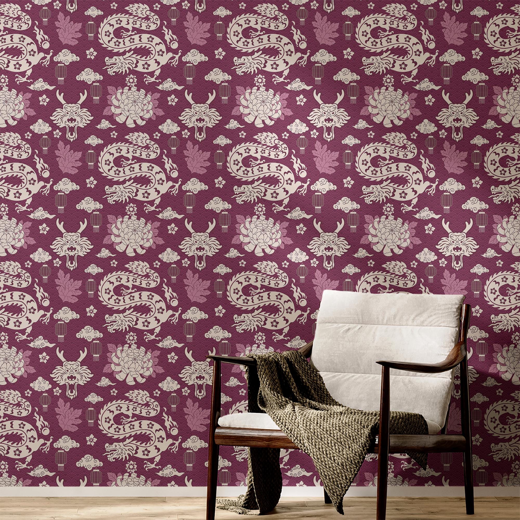Dragon Wallpaper Vintage Pink Luxury Wall Decor