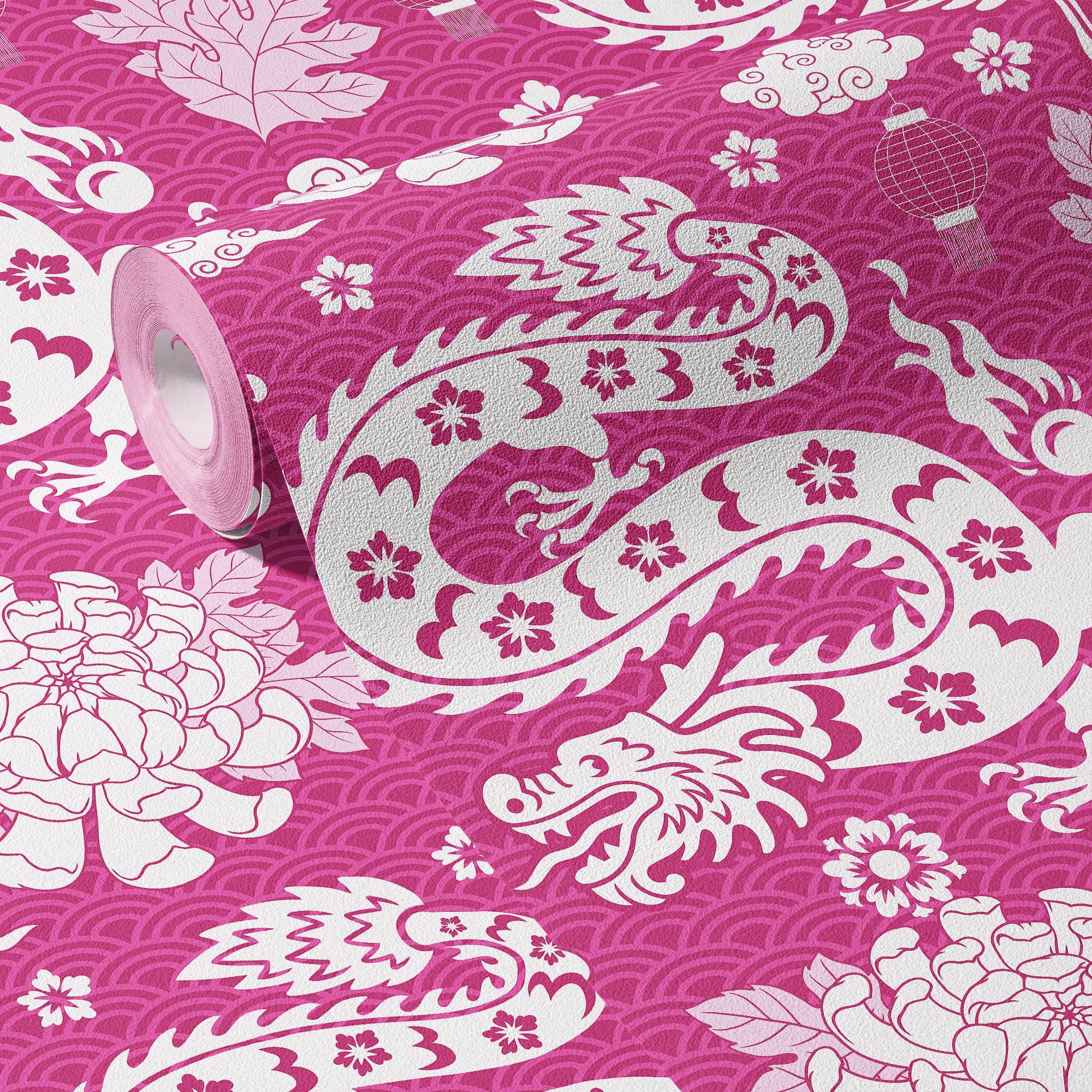 Dragon Wallpaper Vintage Pink Wall Decor