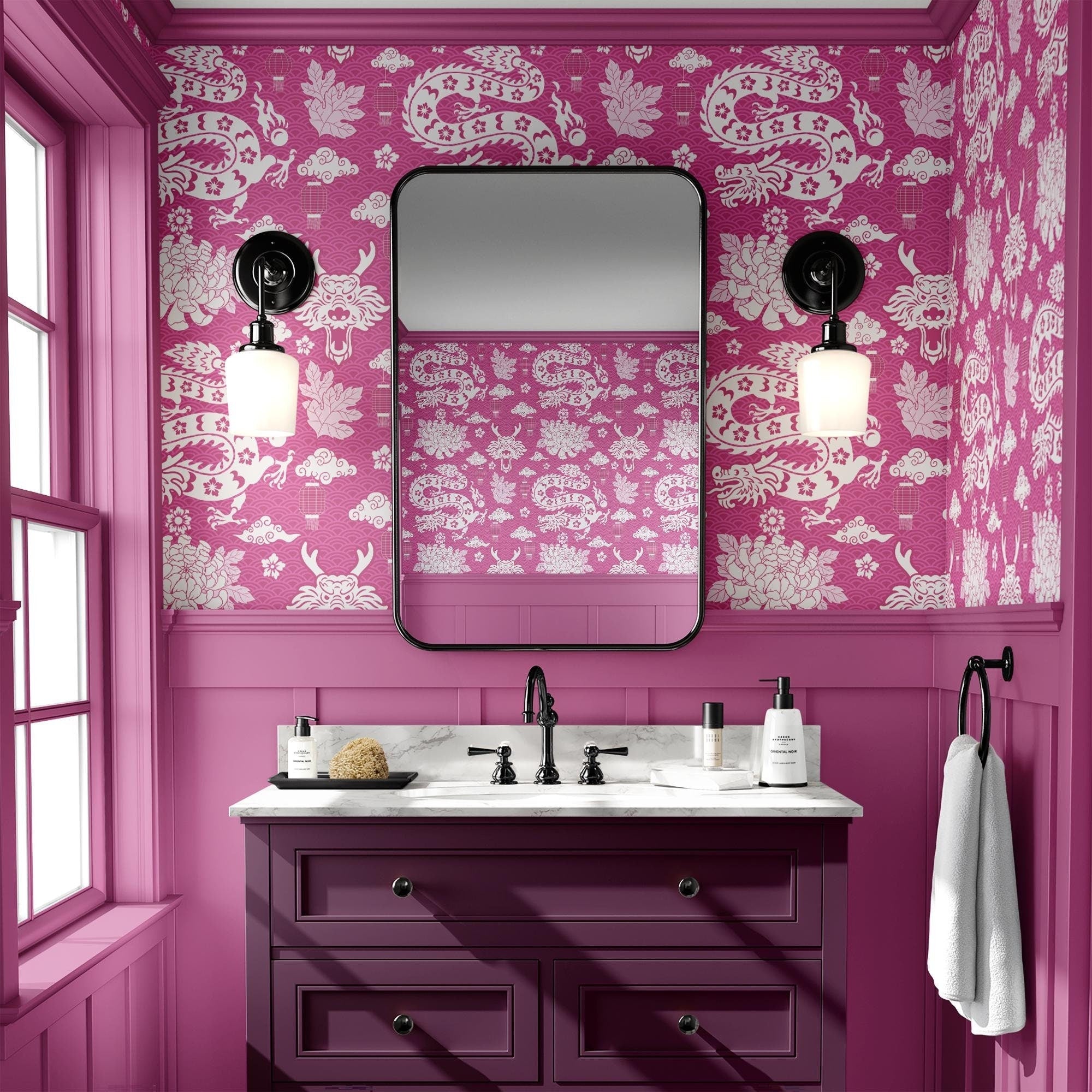 Dragon Wallpaper Vintage Pink Wall Decor