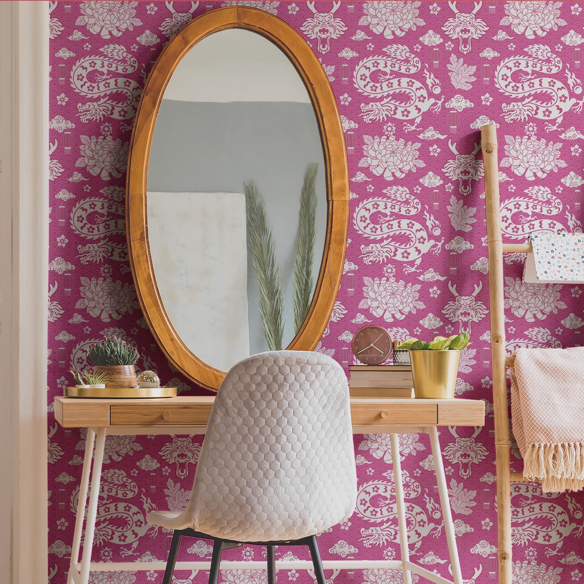 Dragon Wallpaper Vintage Pink Wall Decor
