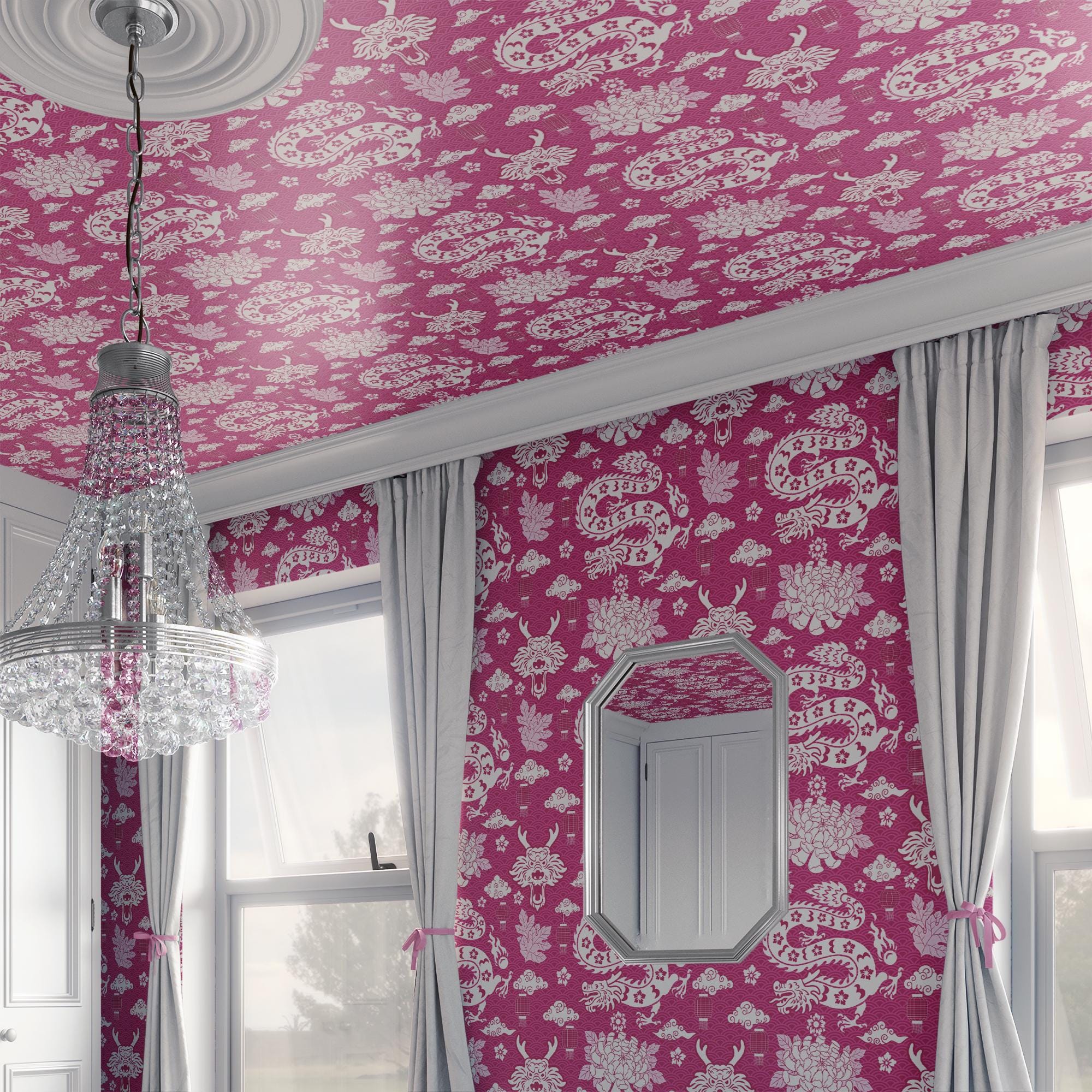 Dragon Wallpaper Vintage Pink Wall Decor