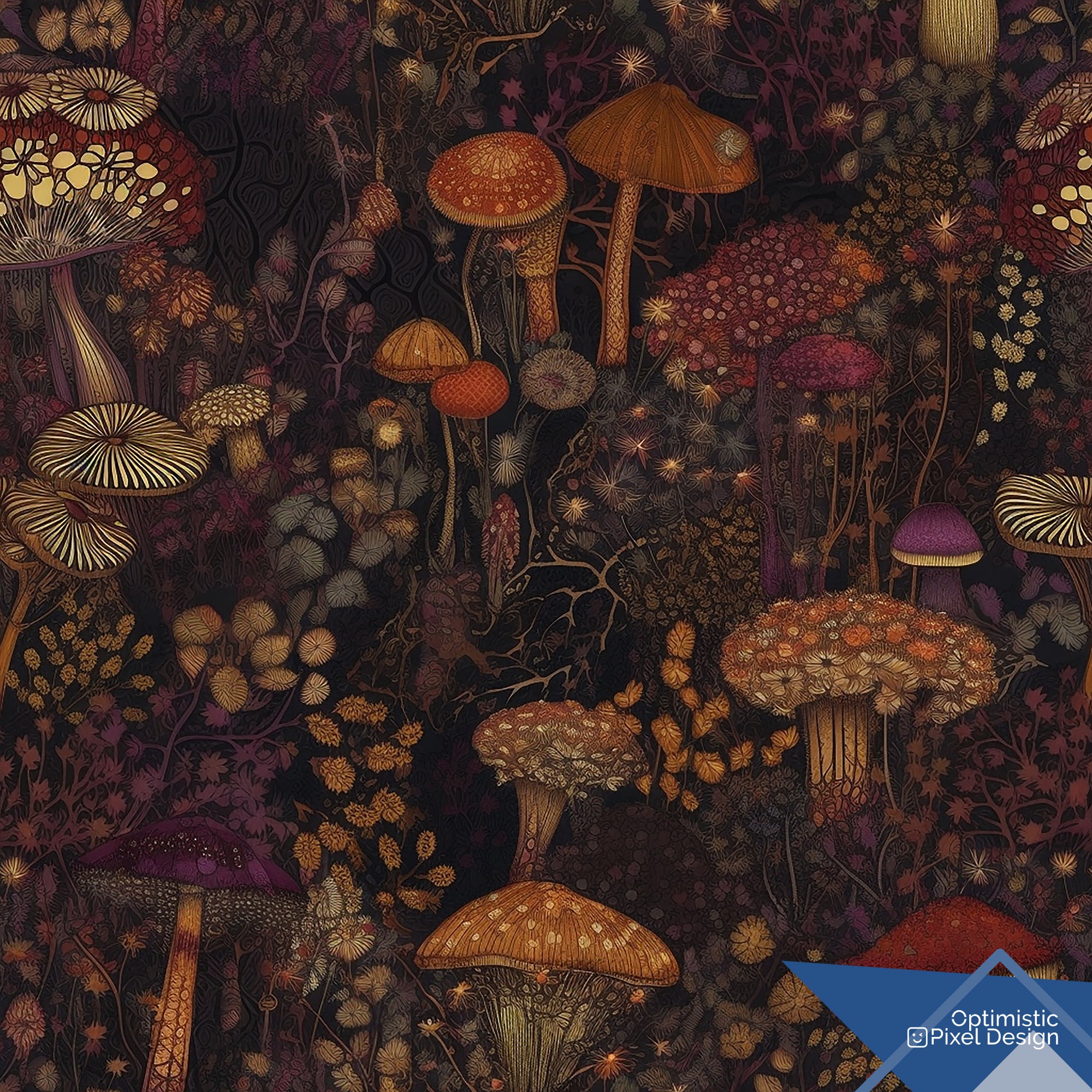 Mushroom Wallpaper Vintage Dark Luxury Wall Decor