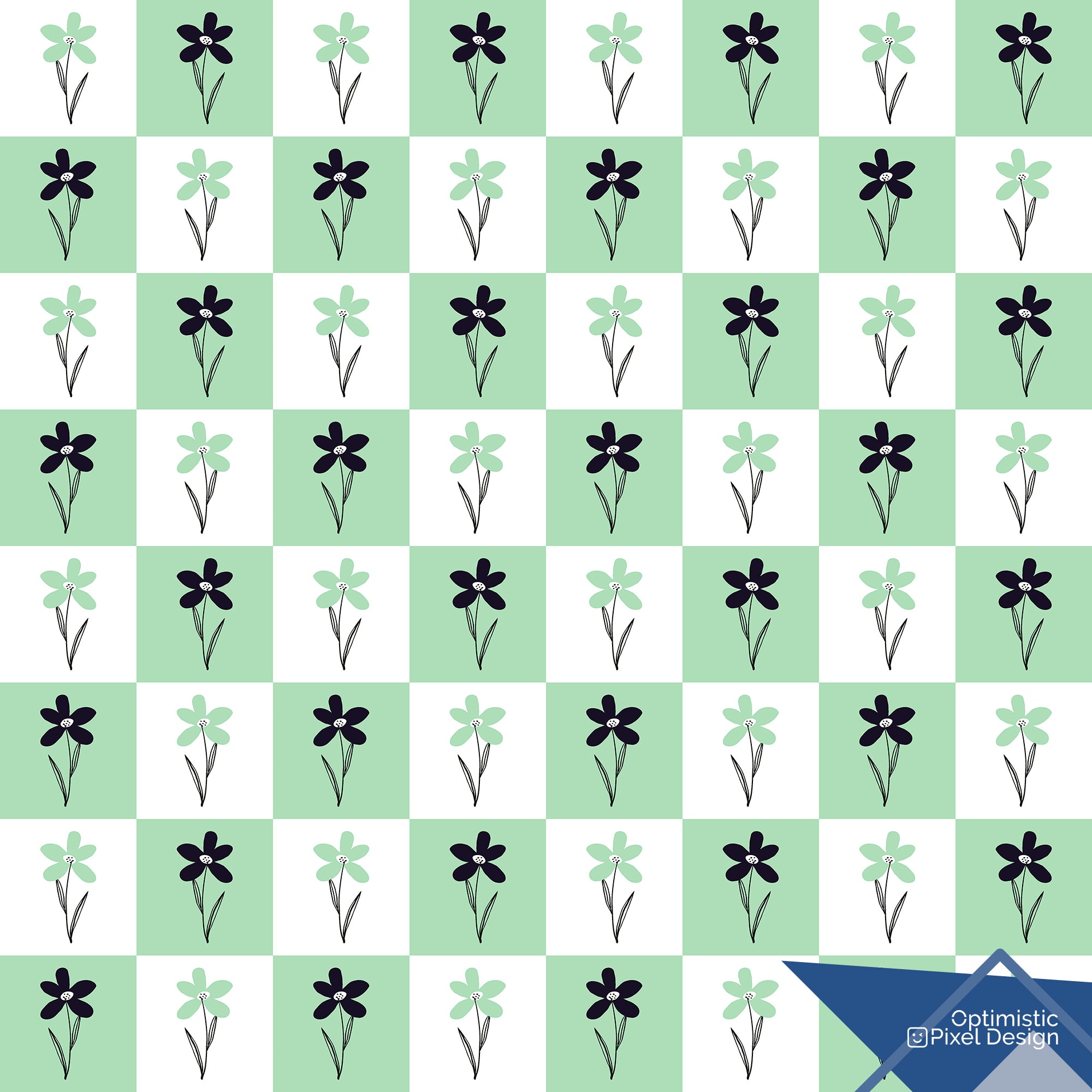 Checker Wallpaper Funky Green Floral Wall Decor