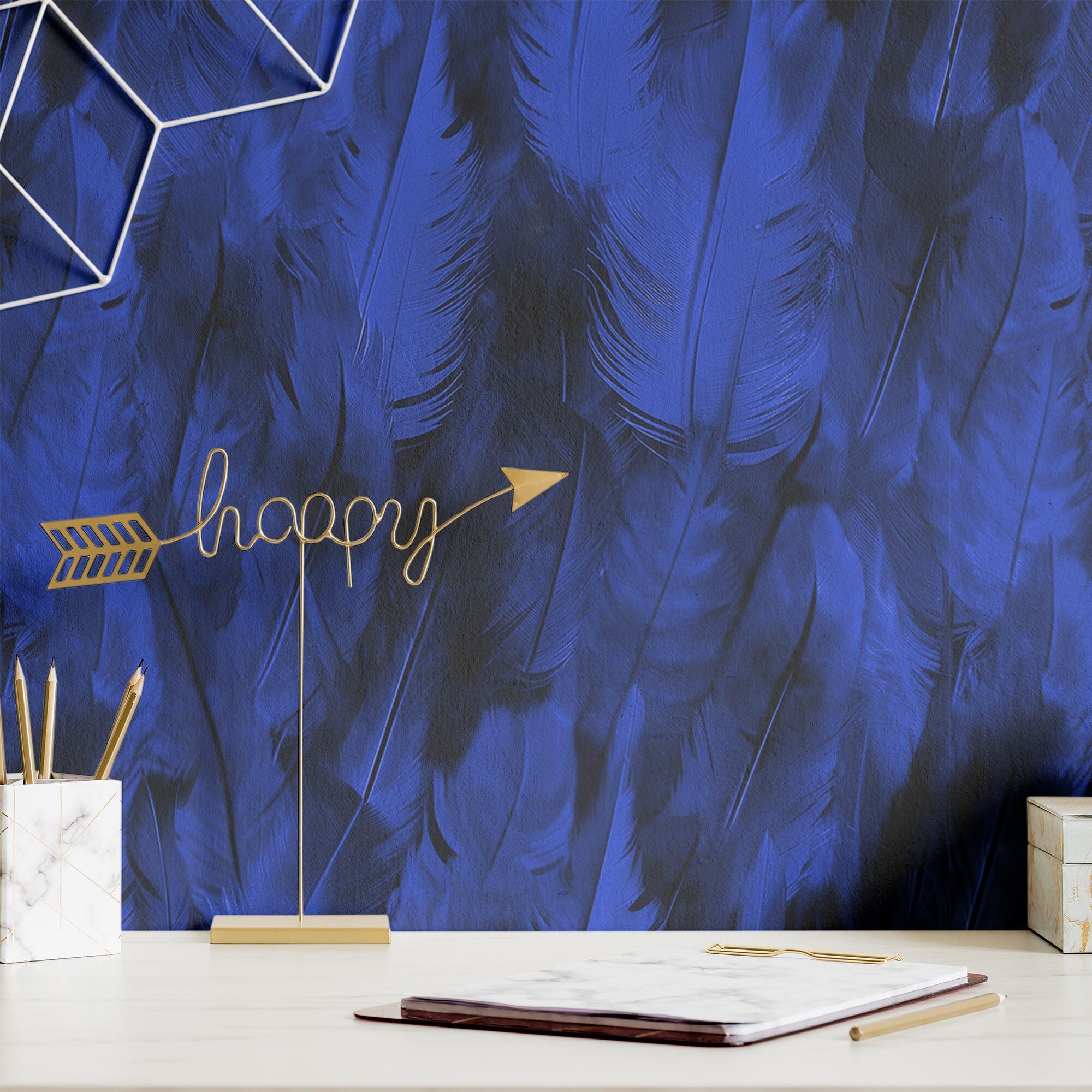 Feather Wallpaper Dark Blue Luxury Wall Decor