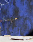 Feather Wallpaper Dark Blue Luxury Wall Decor