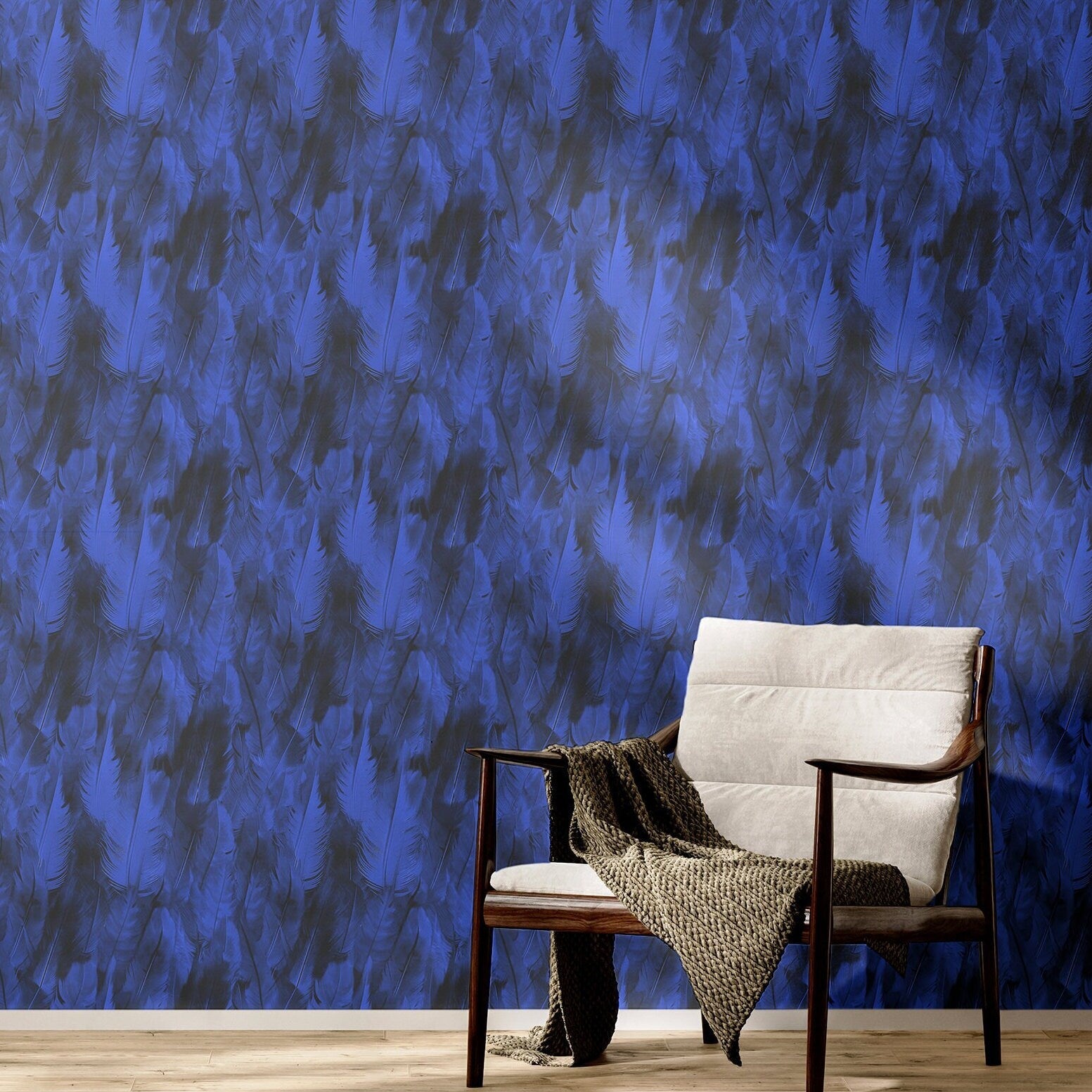 Feather Wallpaper Dark Blue Luxury Wall Decor