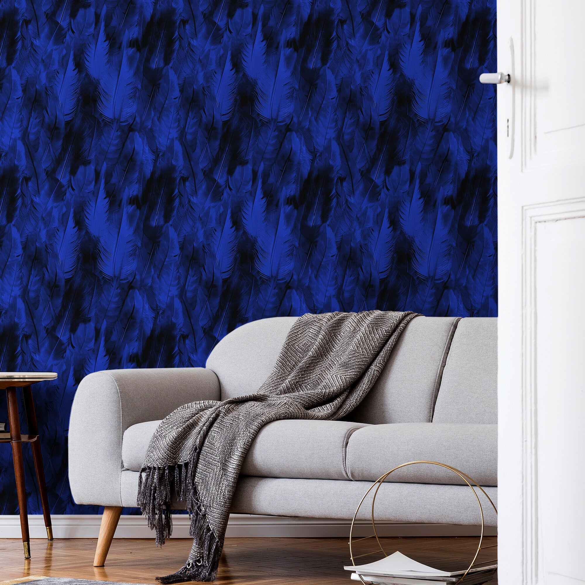 Feather Wallpaper Dark Blue Luxury Wall Decor